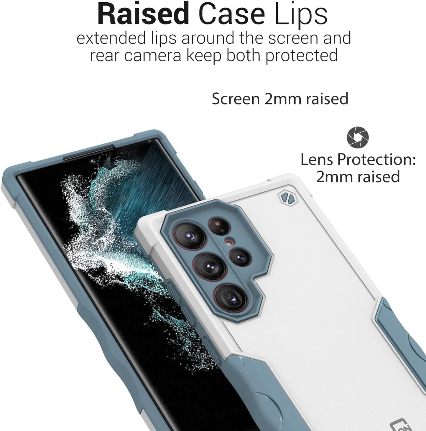 Coveron Rugged Designed for Samsung Galaxy S22 Ultra Case, Military Grade Heavy Duty Phone Cover Grip - Pearl White