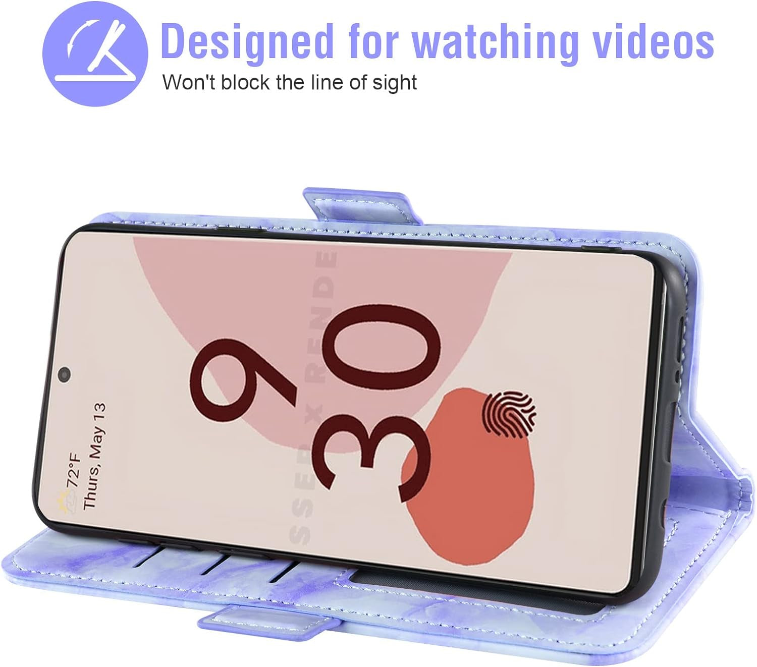 Asuwish Phone Case for Google Pixel 6A 5G 2022 with Tempered Glass Screen Protector and Marble Wallet Cover Flip Card Holder Slot Stand Leather Kickstand Cell Accessories Pixel6A Women Men Purple  Asuwish   