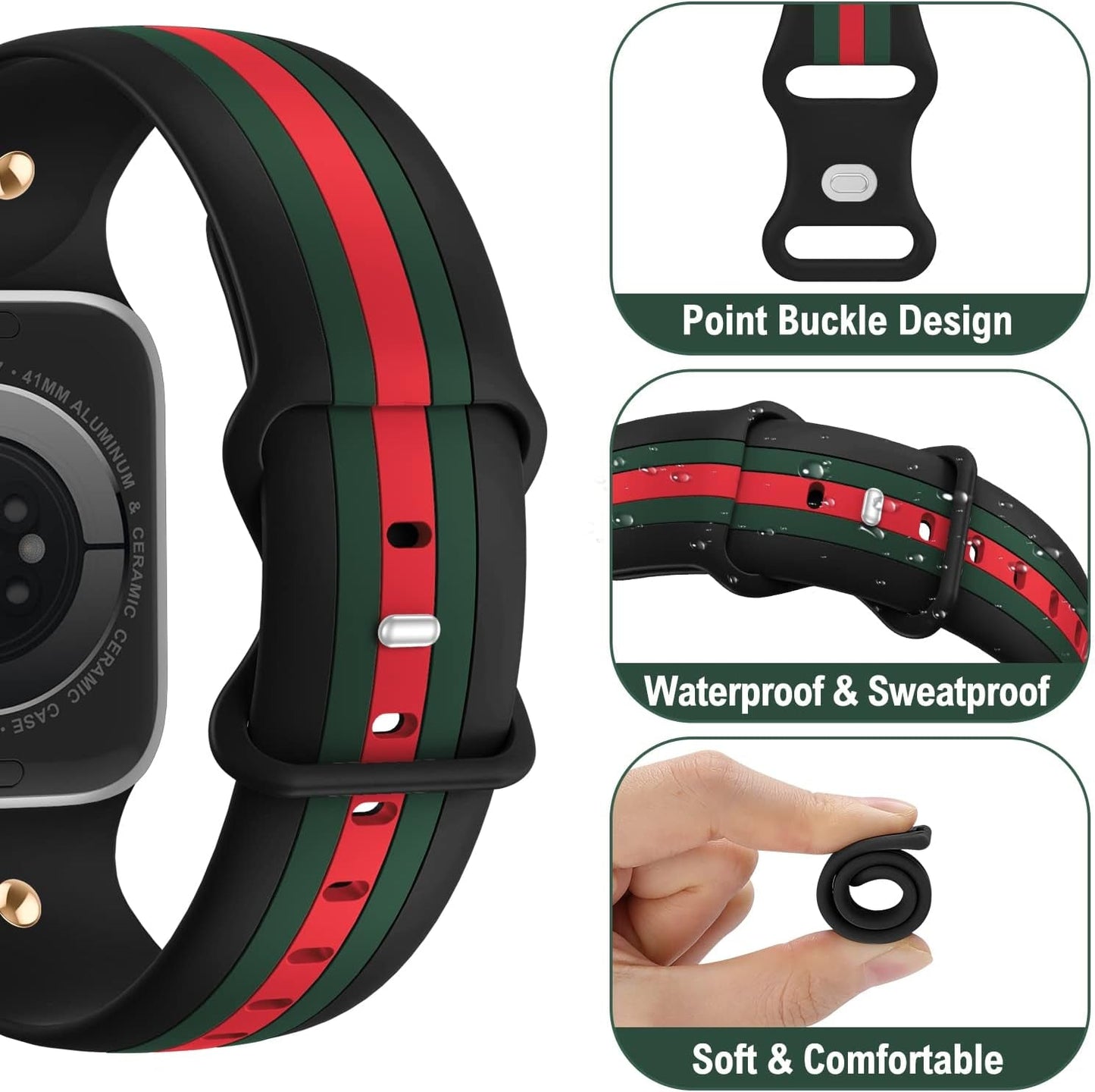 Designer Band with Charms Decor Compatible with Apple Watch Band 38Mm 40Mm 41Mm Women Men, Stylish Silicone Sport Wristbands for Iwatch Series 8 7 6 5 4 3 2 1 SE Ultra