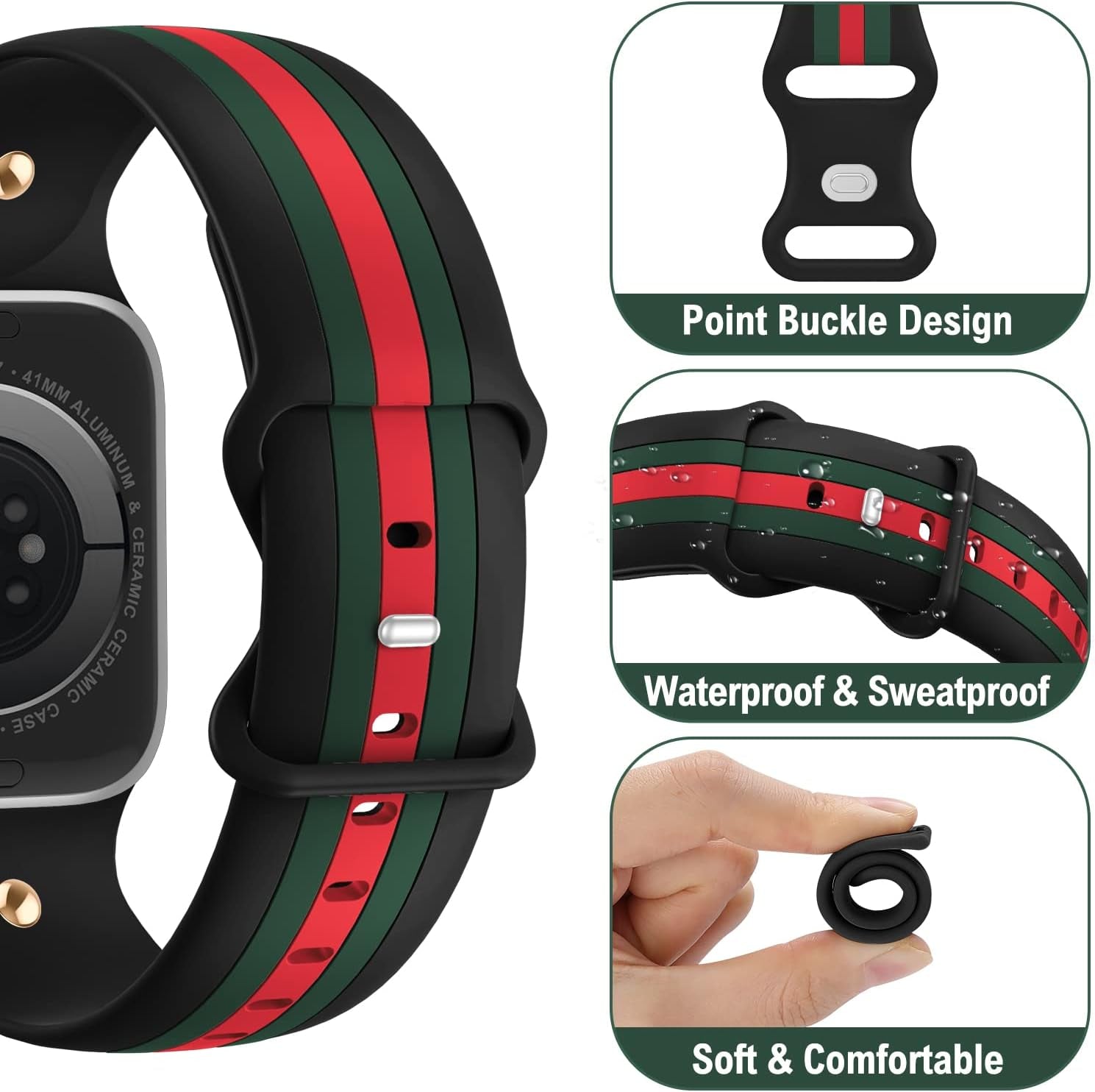 Designer Band with Charms Decor Compatible with Apple Watch Band 38Mm 40Mm 41Mm Women Men, Stylish Silicone Sport Wristbands for Iwatch Series 8 7 6 5 4 3 2 1 SE Ultra