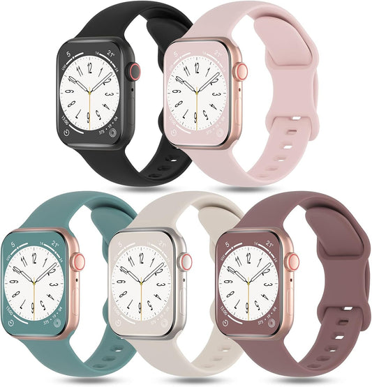 DYKEISS 5 Pack Sport Bands Compatible with Apple Watch Band 49Mm 45Mm 44Mm 42Mm 41Mm 40Mm 38Mm, Soft Silicone Strap Replacement Wristband for Iwatch Ultra Series 8 7 6 5 4 3 2 1 SE Women Men