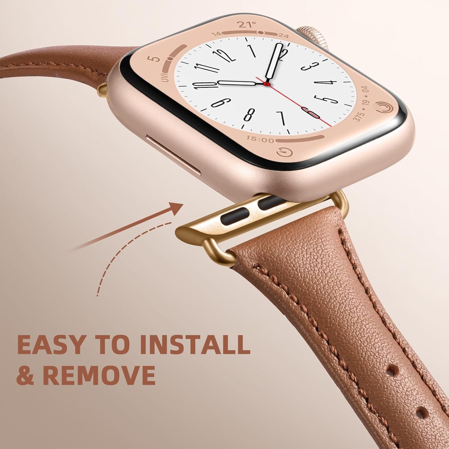 Daqin Slim Leather Band Compatible with Apple Watch Bands for Women 40Mm 38Mm 41Mm 42Mm 44Mm 45Mm 49Mm, Top Grain Genuine Leather Strap Thin Wristband for Iwatch Bands for Women Series 9 8 7 6 5 4 3 2 1 SE Ultra 2