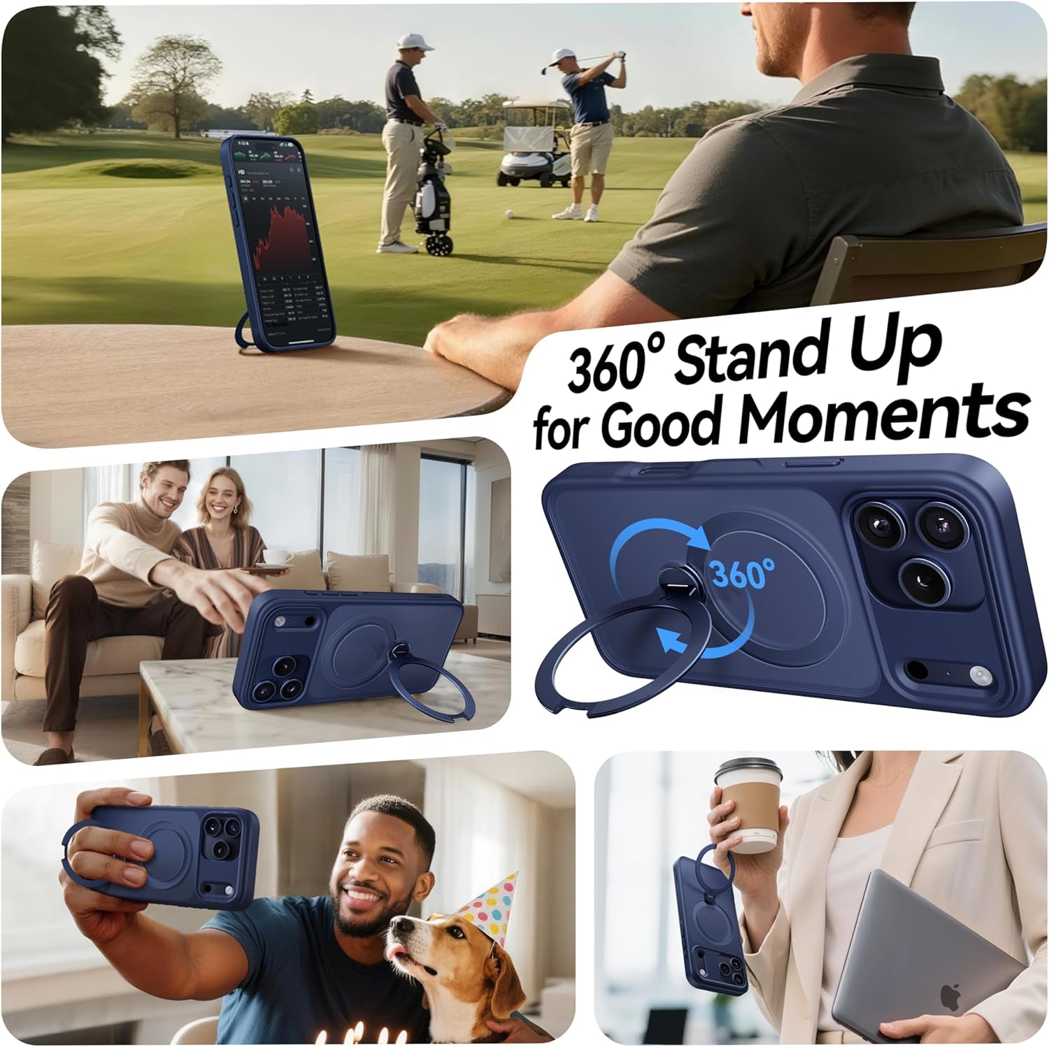 CASEKOO Official Blue for Iphone 17 Pro Max Case with 360 Spin Magnetic Stand [Camera Protection] [18FT Military Grade Protection] [Fit for Magsafe] Shockproof Ring Grip Matte 6.9 Inch