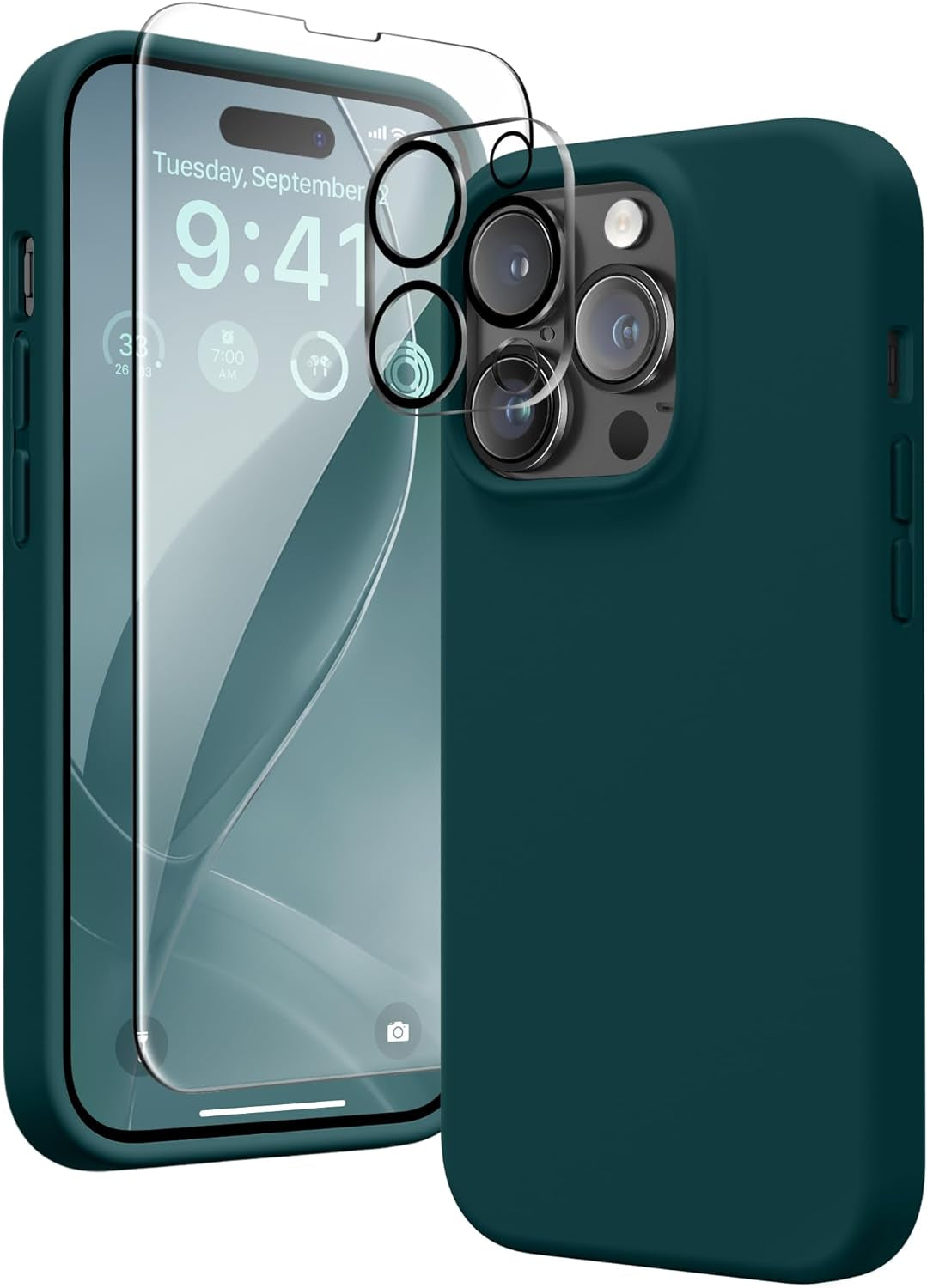 GONEZ for Iphone 14 Pro Case, with 2 Pack Screen Protector + 2 Pack Camera Lens Protector, Soft Anti-Scratch Microfiber Lining, Shockproof Protective Liquid Silicone Phone Cover 6.1'', Blue  GONEZ   