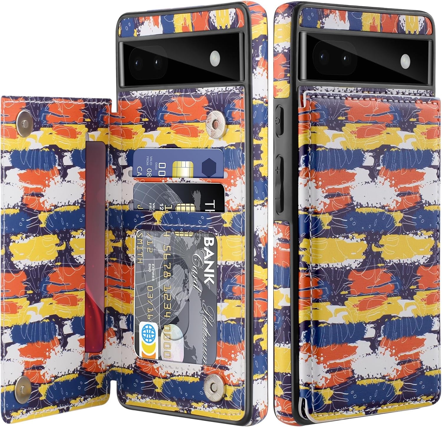 For Google Pixel 6A Case Leather Wallet with Card Holder, Flip Cover Kickstand Card Slots Magnetic Closure Shockproof Heavy Duty Protective Case for Google Pixel 6A 6.1Inch 5G-Rose Gold  Bizzib Splash-Ink  