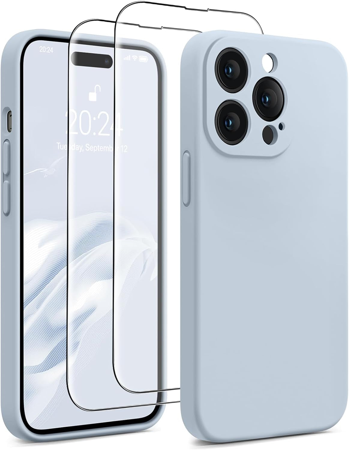 AOTESIER for Iphone 14 Pro Max Case, [Stronger Camera Protection] Silicone Iphone 14 Pro Max Phone Case with [2 Screen Protectors], Shockproof Anti-Scratch Lining Protective Cover, 6.7", Black  AOTESIER Baby Blue  