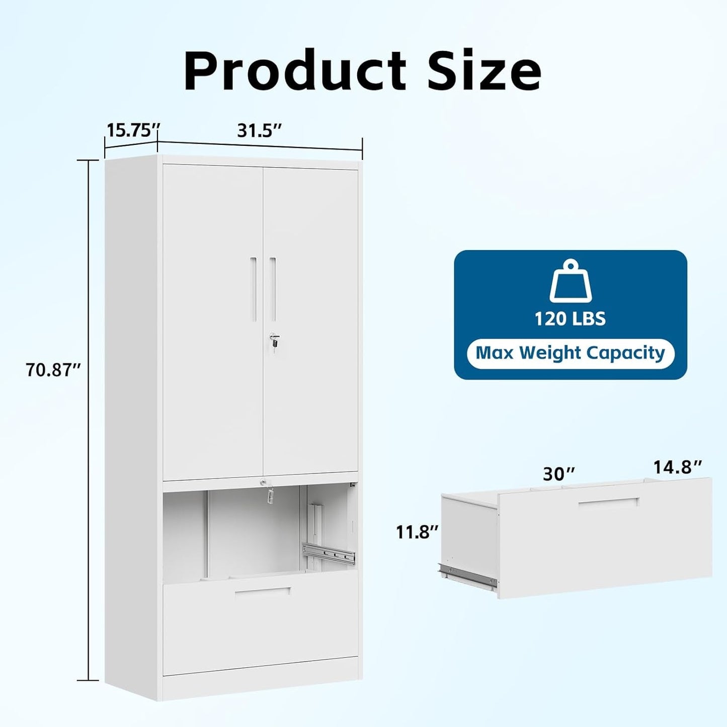 PEUKC 2-Drawer Metal File Cabinet, Lateral Vertical Filing Cabinets for Home Office, Locking File Cabinet with Storage Shelves, Legal/Letter/A4 Size Office File Cabinet, (White, Assemble Required)  PEUKC   