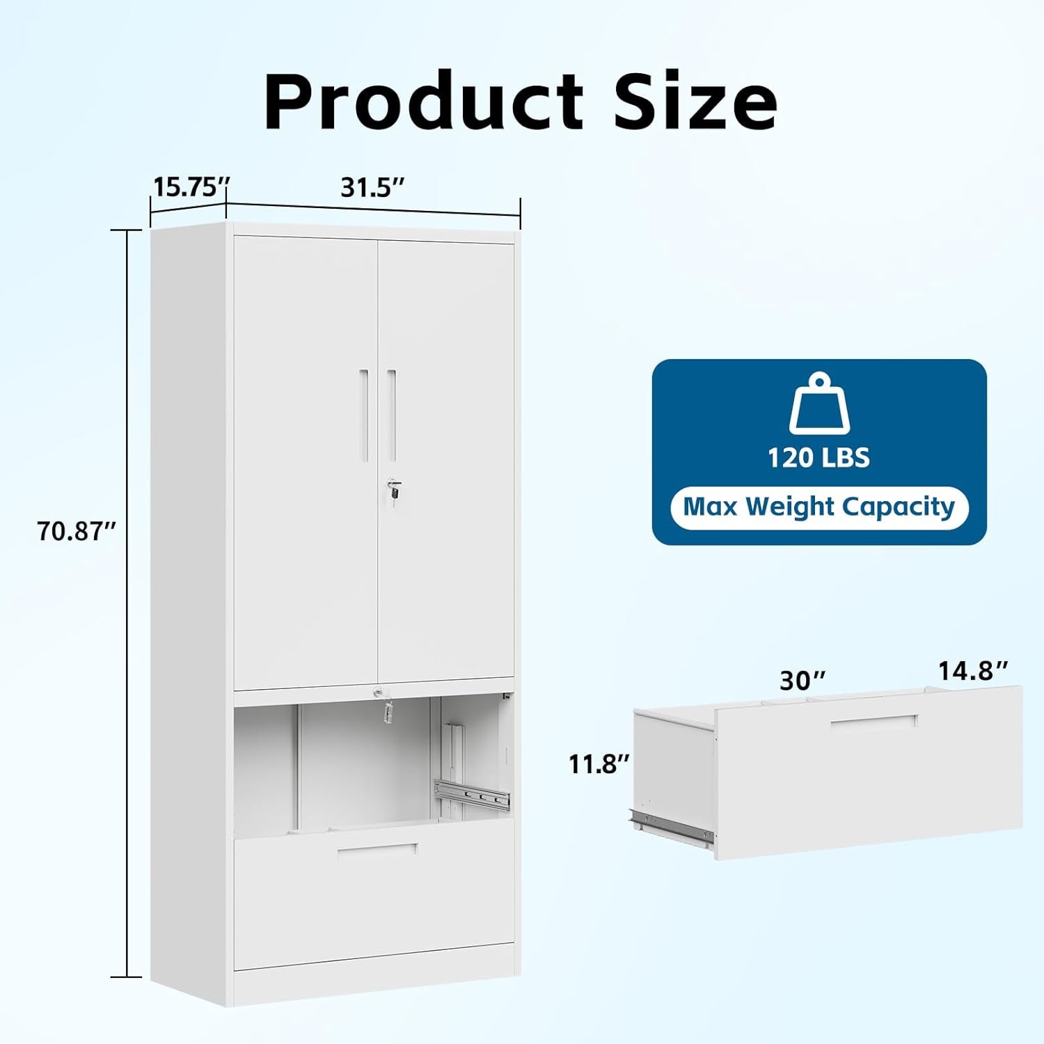 PEUKC 2-Drawer Metal File Cabinet, Lateral Vertical Filing Cabinets for Home Office, Locking File Cabinet with Storage Shelves, Legal/Letter/A4 Size Office File Cabinet, (White, Assemble Required)  PEUKC   