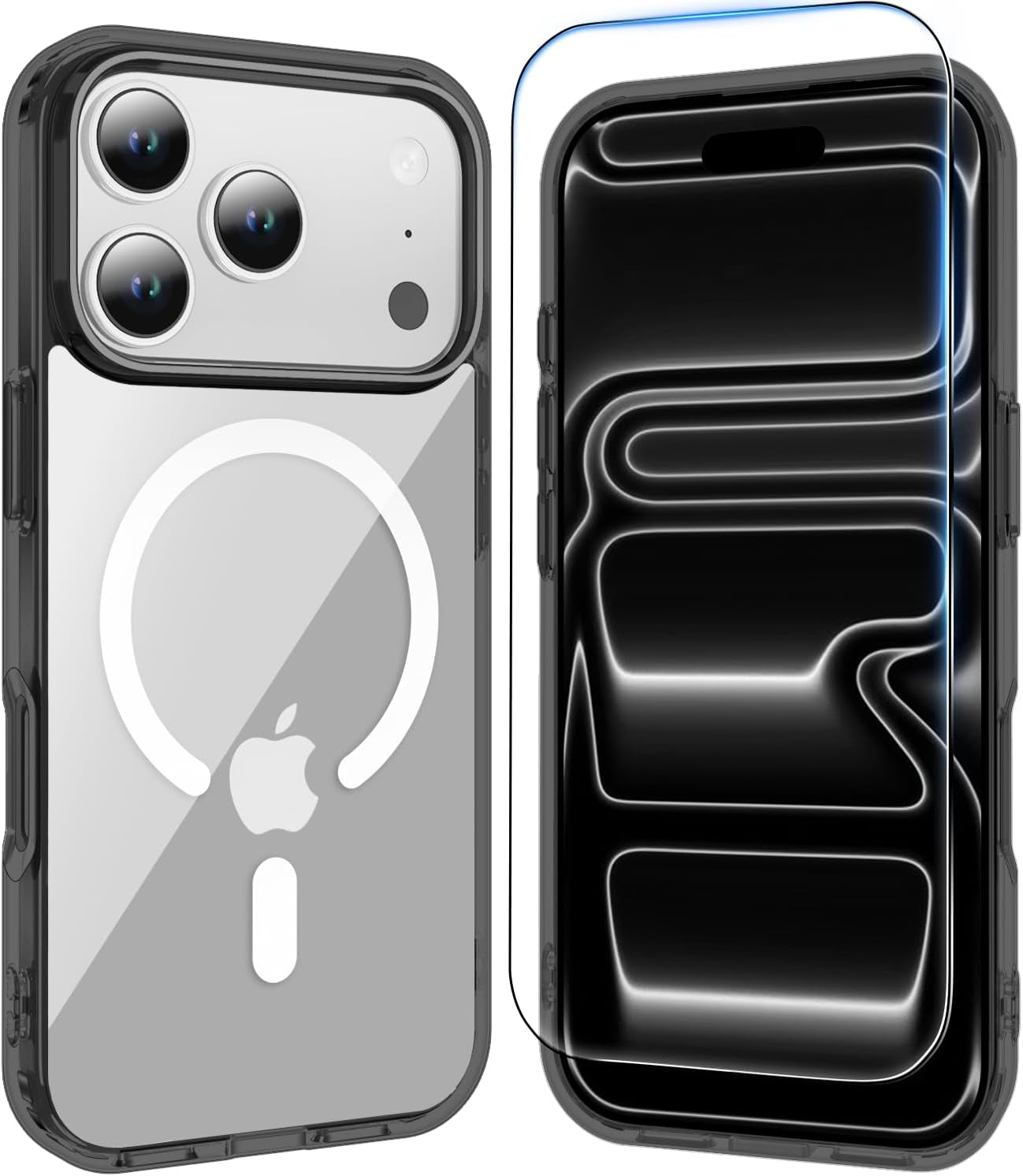 Temdan for Iphone 17 Pro Case Clear with Screen Protector, Compatible with Magsafe, Anti-Yellowing, Military-Grade Protection, Shockproof Slim Magnetic Phone Case Cover, Transparent