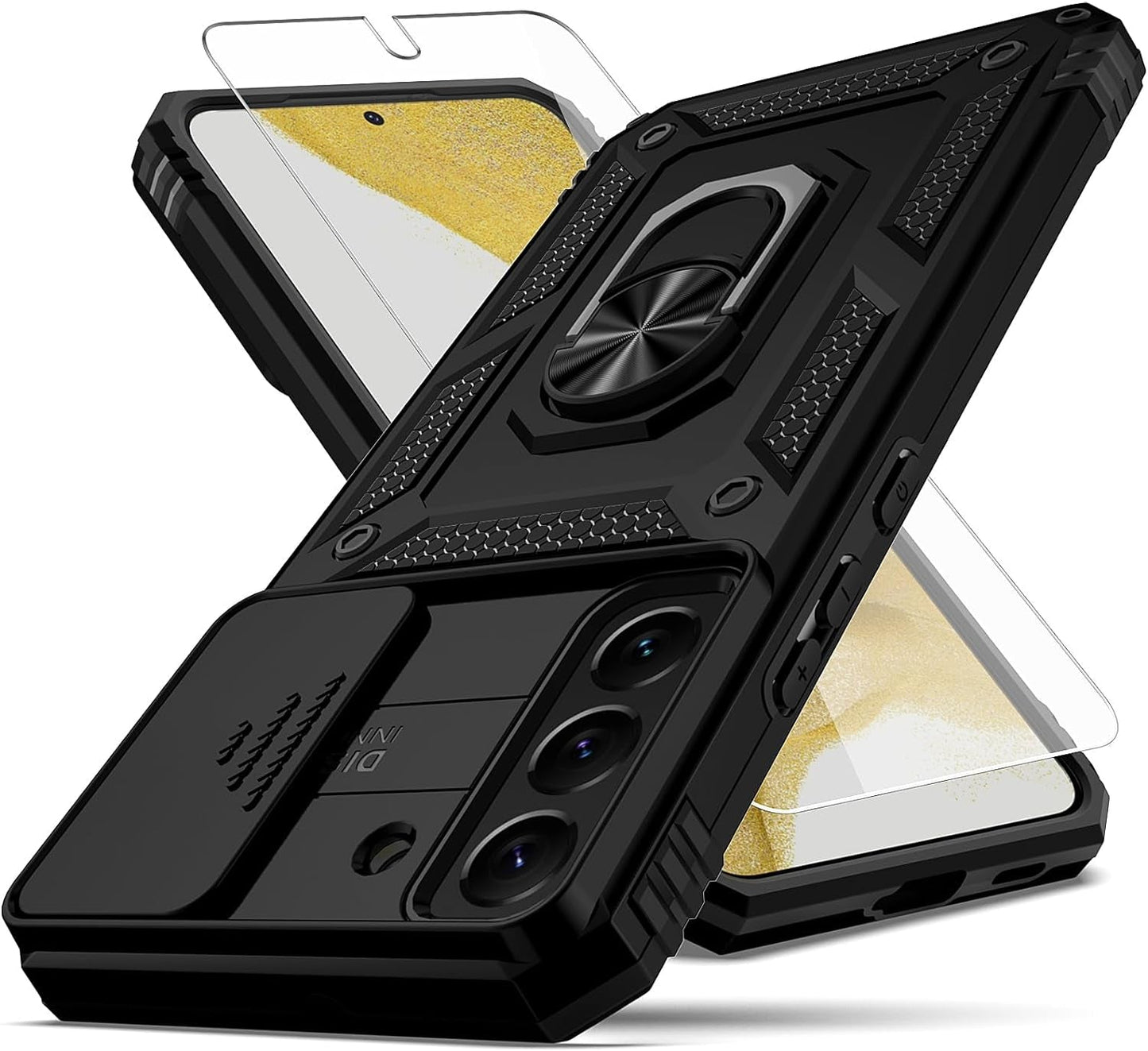 For Samsung Galaxy S22 plus Case,With Camera Lens Cover HD Screen Protector,[Military Grade] Ring Car Mount Kickstand Hybrid Hard PC Soft TPU Shockproof Protective Case for Galaxy S22 Plus, Green