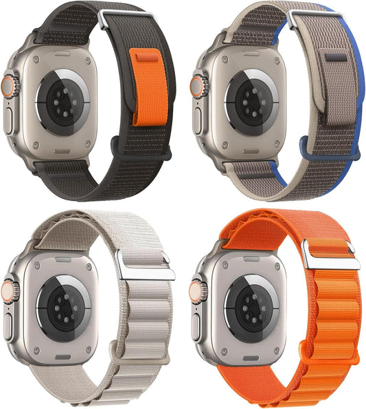 4 Pack Nylon Bands Compatible with Apple Watch Ultra Band 49Mm 45Mm 44Mm 42Mm Men Women, Sport Breathable Trail Loop+Alpine Loop Band Replacement for Ultra/Ultra 2 Iwatch Series 9 8 7 6 SE 5 4 3 2 1