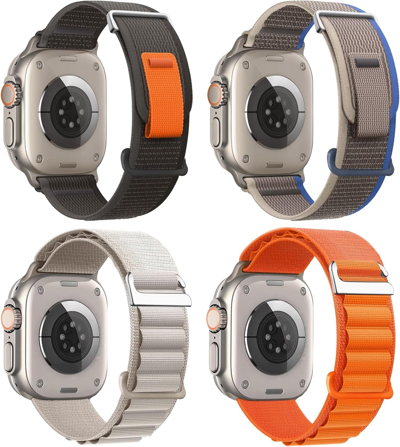 4 Pack Nylon Bands Compatible with Apple Watch Ultra Band 49Mm 45Mm 44Mm 42Mm Men Women, Sport Breathable Trail Loop+Alpine Loop Band Replacement for Ultra/Ultra 2 Iwatch Series 9 8 7 6 SE 5 4 3 2 1