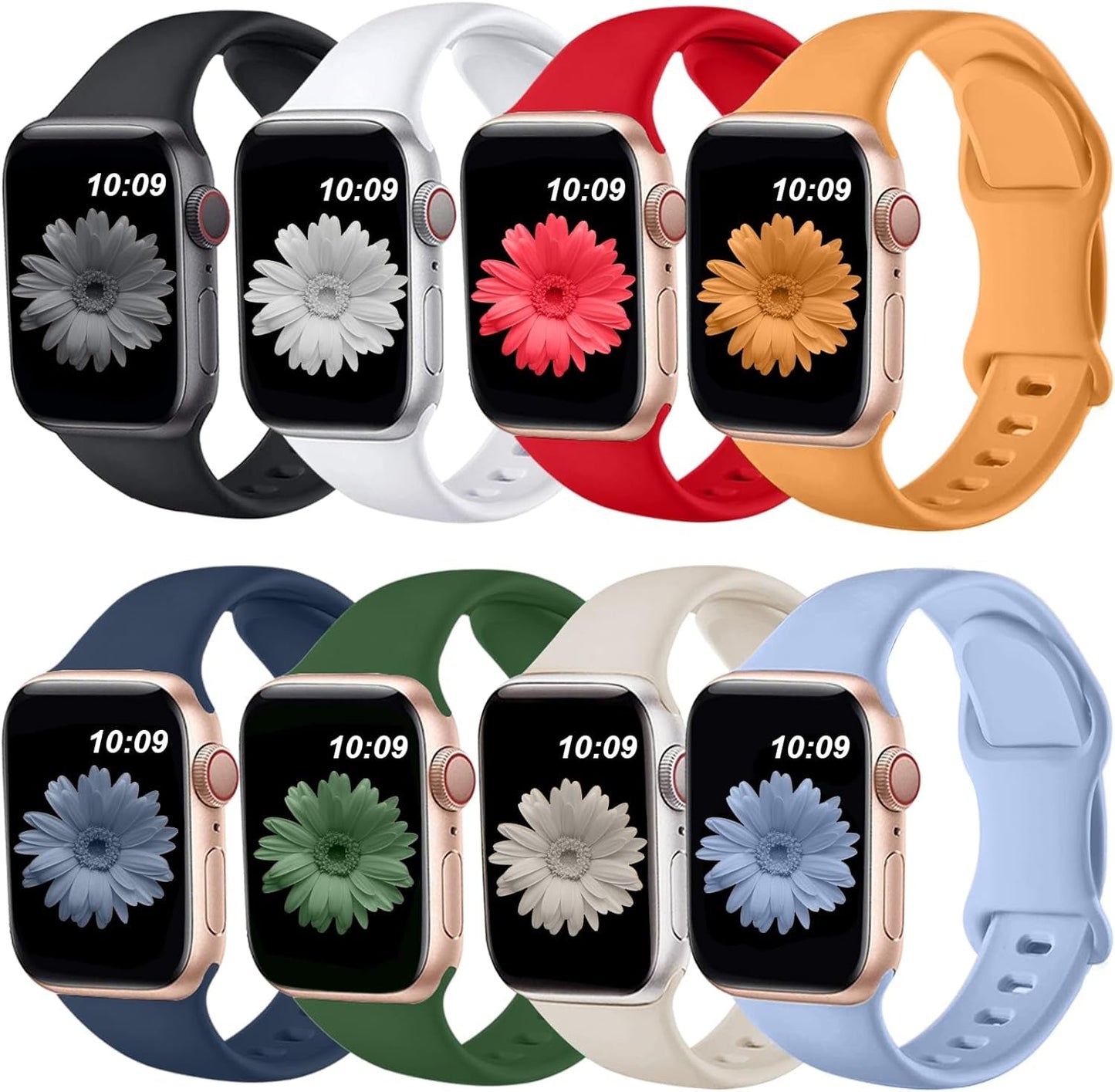 Brigtlaiff 8 Pack Bands Compatible with Apple Watch Band 38Mm 40Mm 41Mm 42Mm 44Mm 45Mm 49Mm for Women Men, Breathable Soft Silicone Sport Strap for Iwatch Series Ultra 9 8 7 6 5 4 3 2 1 SE