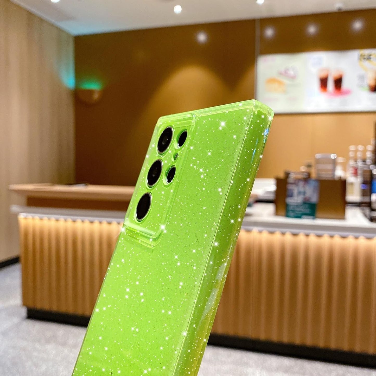 Cute Glitter Neon Case for Samsung Galaxy S22 Ultra Case, Slim Silicone Protective Sparkly Bling Phone Case for Women Girls (Bright Green)