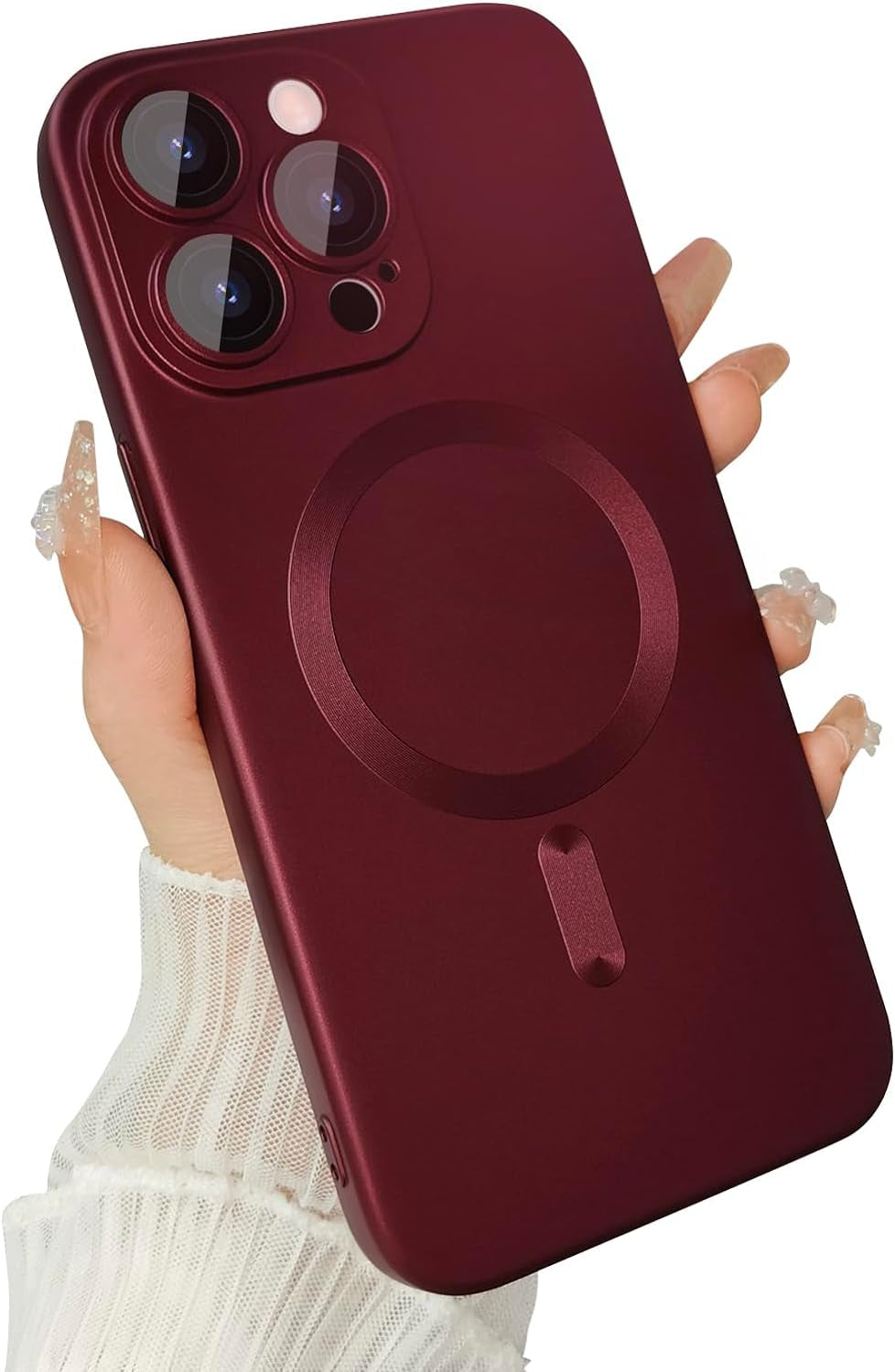 Ankofave Magnetic Case for Iphone 14 Pro Phone Case for Women, Matte Luxury Soft Metallic Luster Design with Camera Lens Protector, Compatible with Magsafe Case for Iphone 14 Pro 6.1"-Black  ankofave Red Wine  
