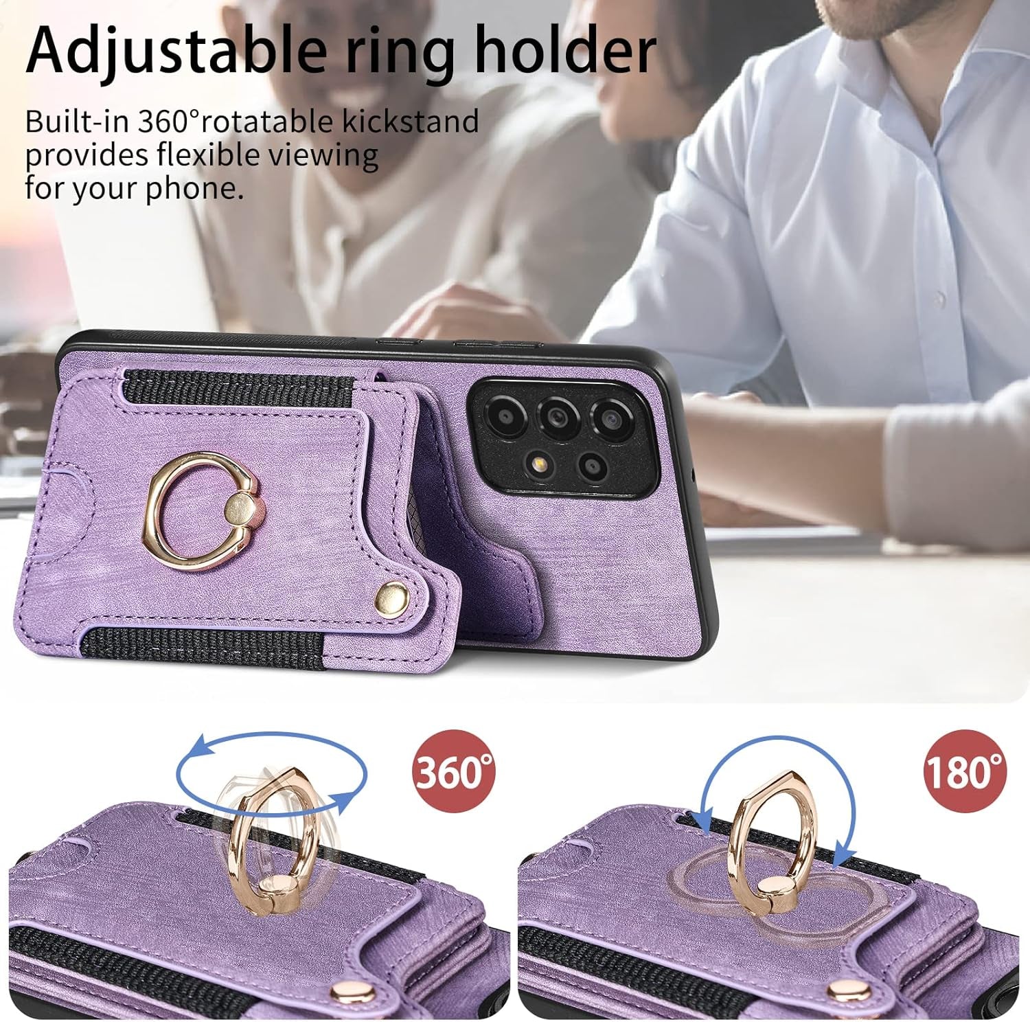 Asuwish Phone Case for Samsung Galaxy A53 5G Wallet Cover with Tempered Glass Screen Protector and Wrist Strap Lanyard RFID Credit Card Holder Ring Stand a 53 G5 53A SM A536U 6.5 2022 Women Men Purple