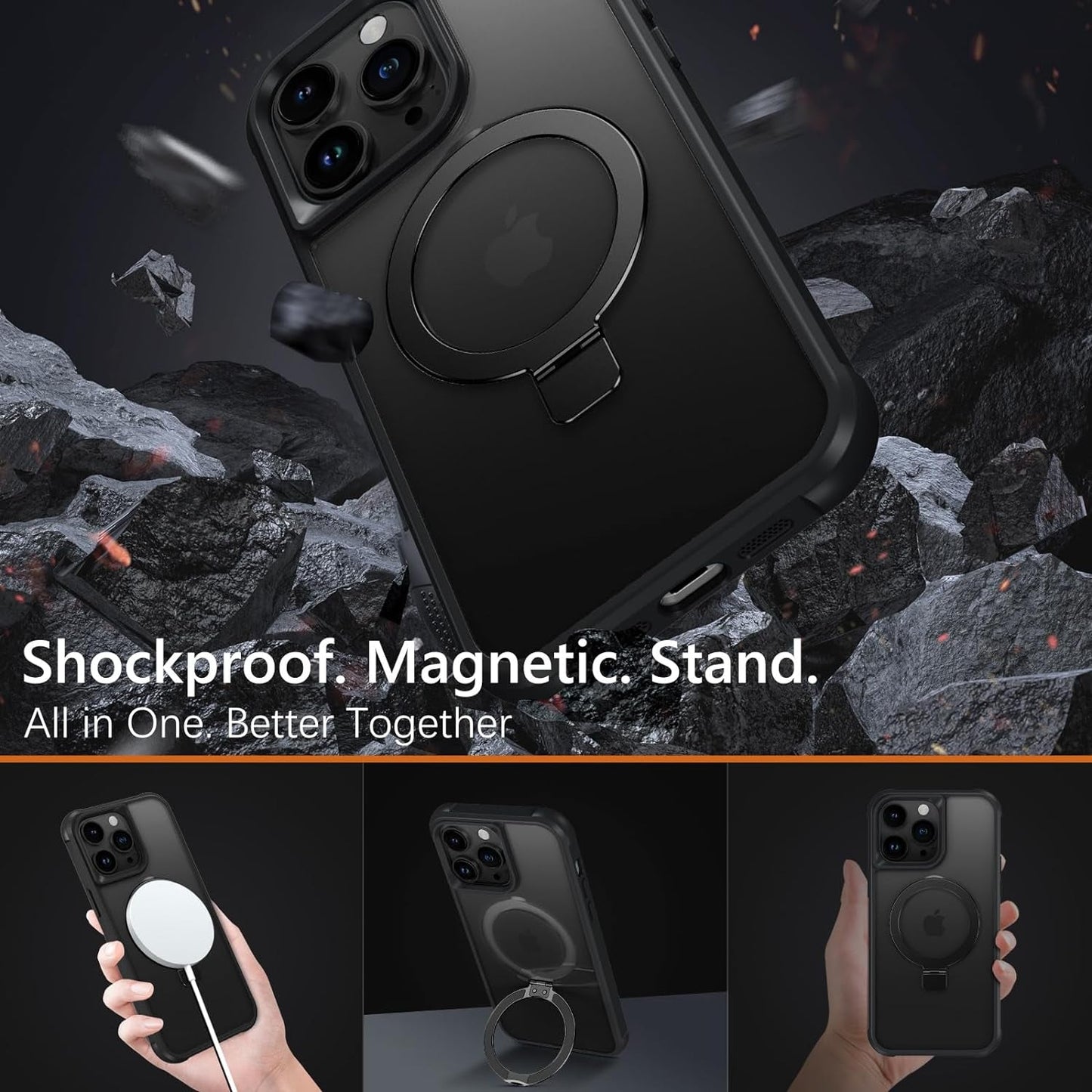 BENTOBEN for Iphone 14 Pro Max Phone Case with Invisible Magnetic Stand,Iphone 14 Pro Max Case[Compatible with Magsafe]Translucent Shockproof Women Men Protective Case for Iphone 14 Pro Max 6.7",Black  BENTOBEN   