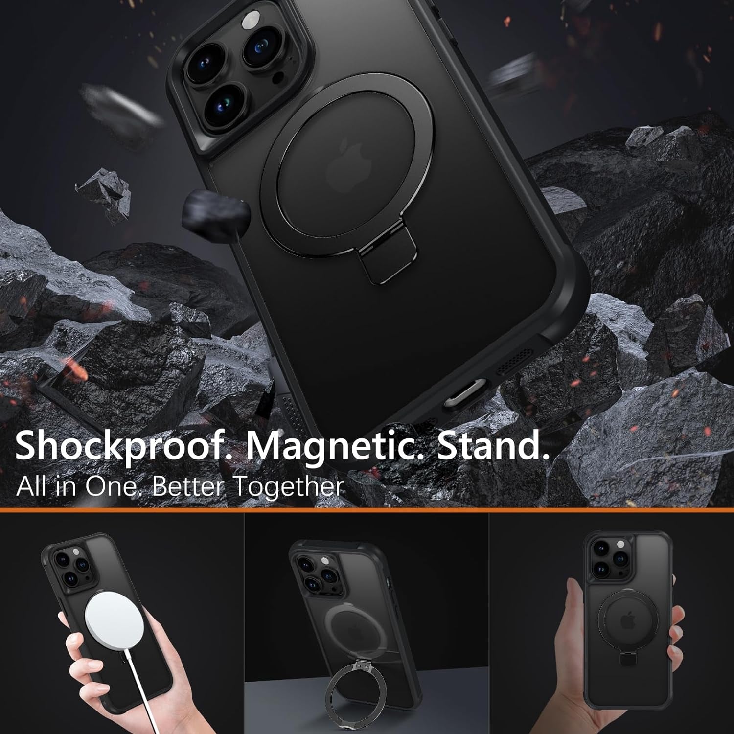 BENTOBEN for Iphone 14 Pro Max Phone Case with Invisible Magnetic Stand,Iphone 14 Pro Max Case[Compatible with Magsafe]Translucent Shockproof Women Men Protective Case for Iphone 14 Pro Max 6.7",Black  BENTOBEN   