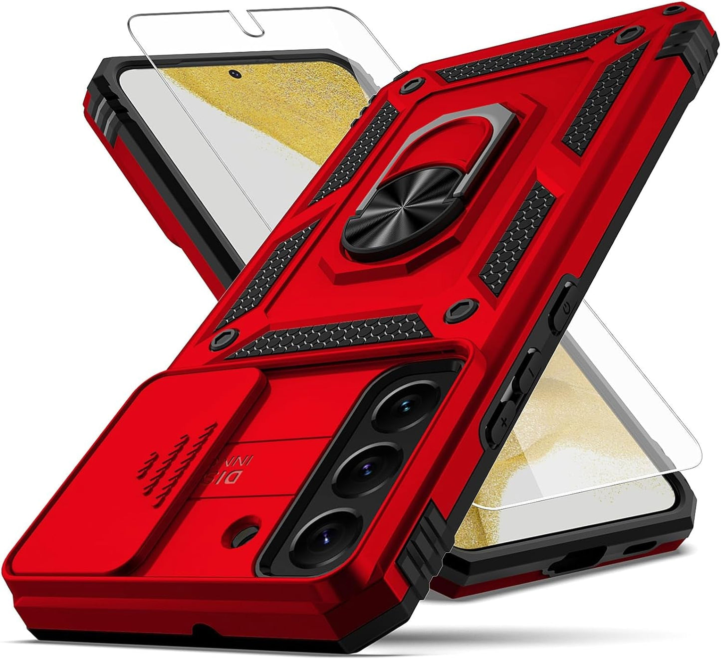 For Samsung Galaxy S22 plus Case,With Camera Lens Cover HD Screen Protector,[Military Grade] Ring Car Mount Kickstand Hybrid Hard PC Soft TPU Shockproof Protective Case for Galaxy S22 Plus, Green