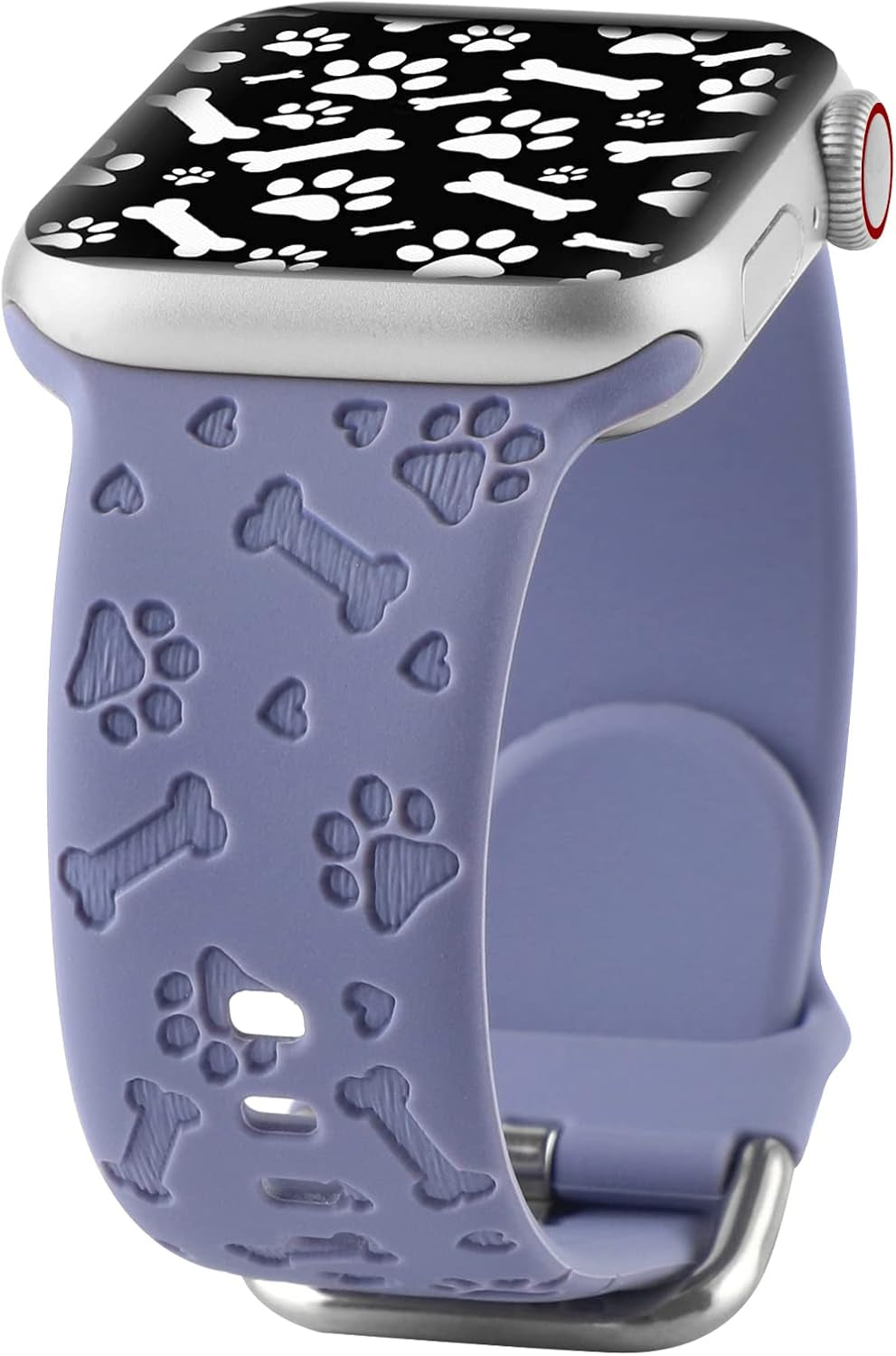 Dog Paw Engraved Silicone Band Compatible with Apple Watch 38Mm 40Mm 41Mm 42Mm 44Mm 45Mm for Women Men,Heart Shape Bone Pattern Carved Soft Silicone Sport Wristband Cute Strap for Iwatch Series SE 9 8 7 6 5 4 3 2 1