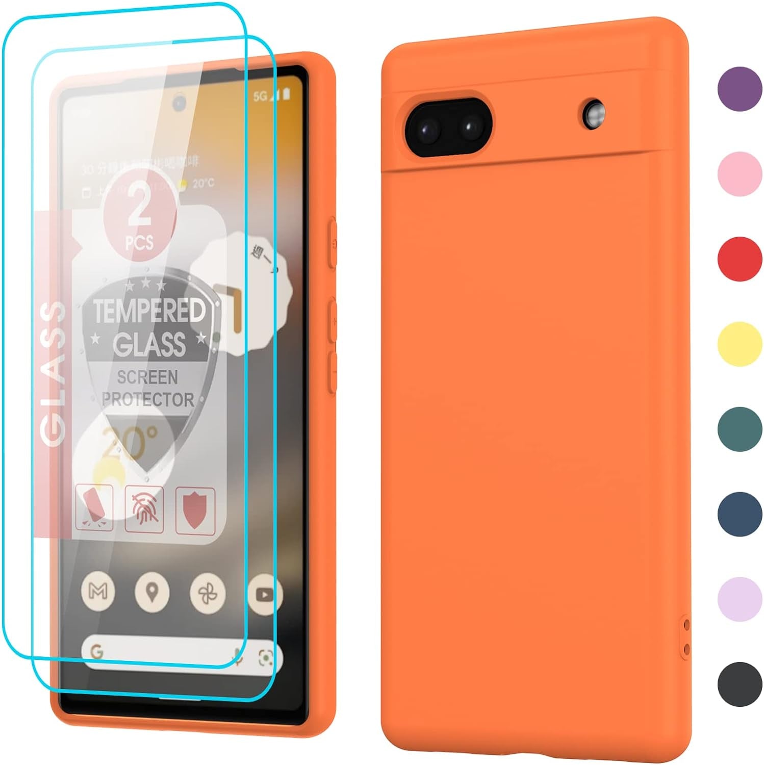 Leyi for Pixel 6A 5G Case: Google Pixel 6A Case with [2 Pack] Tempered Glass Screen Protector Liquid Silicone Soft Microfiber Liner Cover Case Pixel 6A, Red  LeYi Orange Google Pixel 6A 