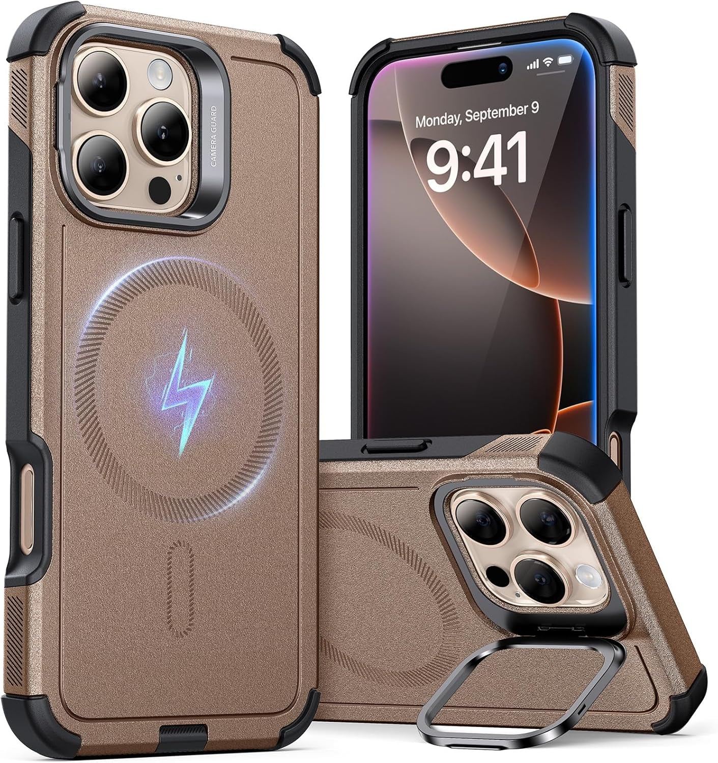 ESR for Iphone 17 Pro Case with Stash Stand, 7X Military-Grade Drop Protection with Camera Control, Shock-Absorbing Phone Rugged Cover, Compatible with Magsafe Accessories, Cyber Series, Black