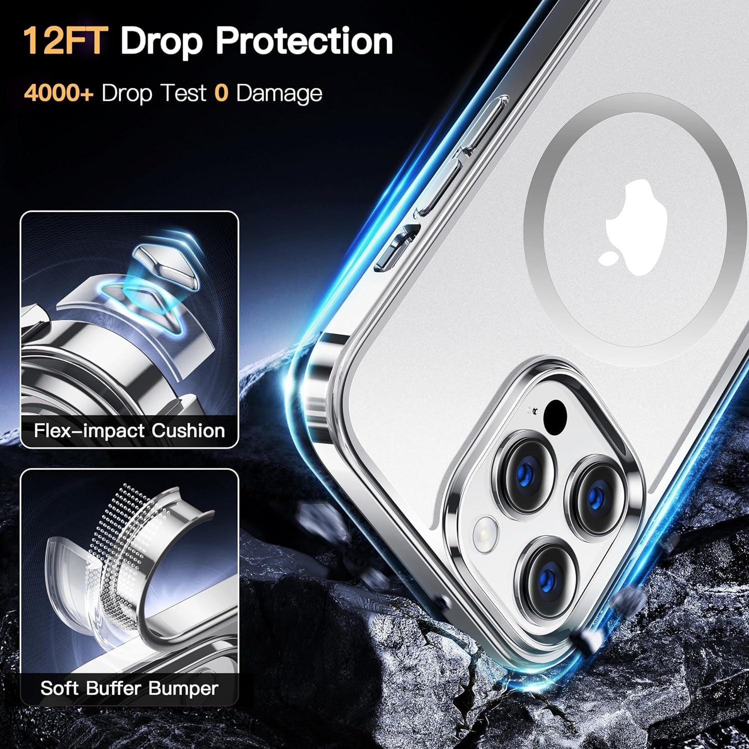 Alphex Polished Titanium for Magsafe Iphone 14 Pro Case, [12FT Military Grade Shockproof] Official Color Match for Iphone, Matte Back, Shockproof Bumper, Magnetic Phone Cover 6.1 Inch, Silver  Alphex   