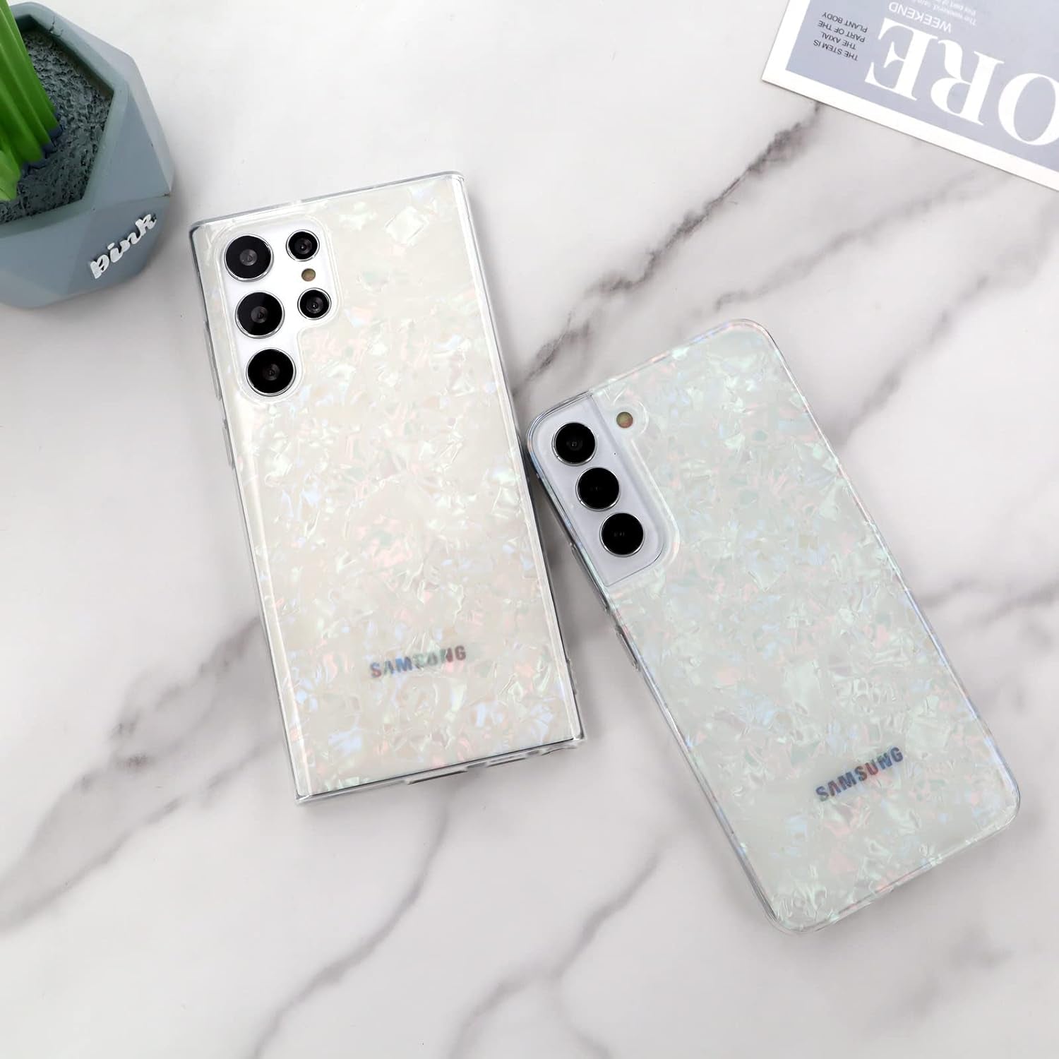 Galaxy S22+ Case Pearl Bling for Girls Women, Cute Luxury Shiny Sparkle Glitter Iridescent Opal Pattern Clear TPU Slim Cover Case Shell Compatible with Samsung Galaxy S22 plus 6.6" - Colorful