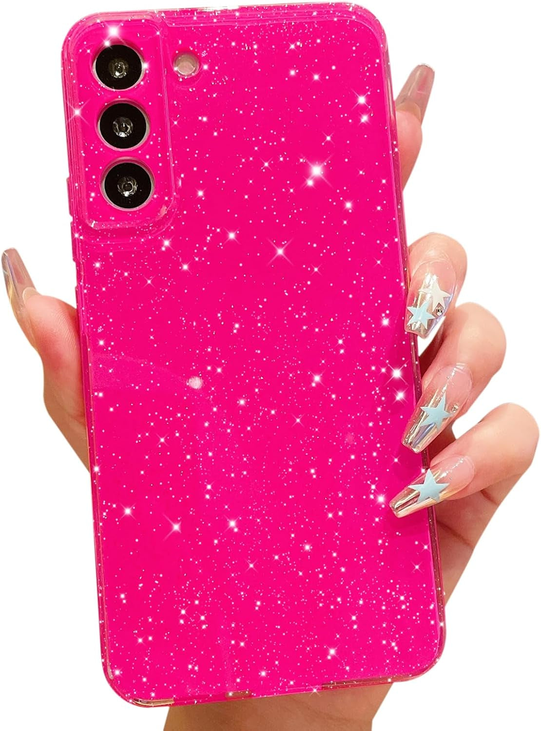 Cute Glitter Case for Samsung Galaxy S22 plus Case S22+ (6.6 Inch), Neon Bright Sparkly Bling Soft Silicone Phone Cover for Women Girls (Hot Pink)