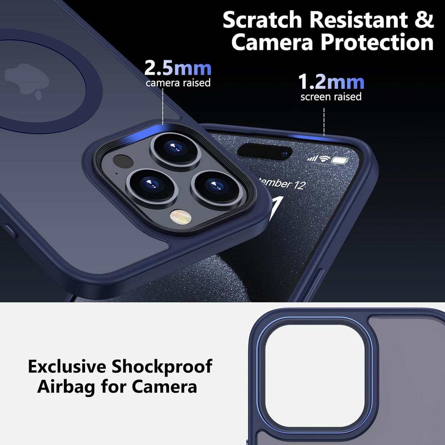 MGNOCDEF Magnetic Cases for Iphone 15 Pro Max Cases [Compatible with Magsafe & Military Grade Drop Protection], Slim Translucent Matte Back Phone Case for Iphone 15 Pro Max 6. 7", Blue  MGNOCDEF   