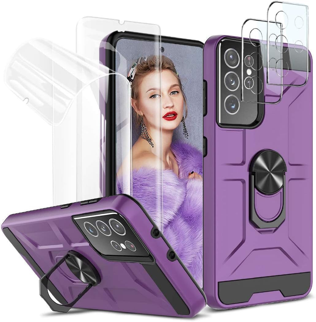 For Samsung Galaxy S22 Ultra Case with Screen Protector, 360 Rotate Ring Kickstand [Work with Magnetic Car Mount], Military Grade Shockproof Phone Case for Samsung S22 Ultra 6.8 Inch, Turquoise