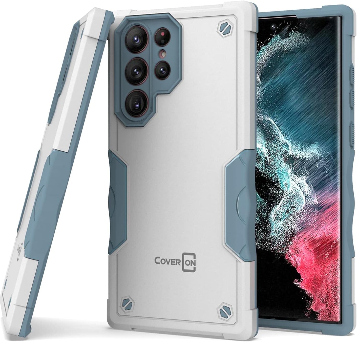Coveron Rugged Designed for Samsung Galaxy S22 Ultra Case, Military Grade Heavy Duty Phone Cover Grip - Pearl White