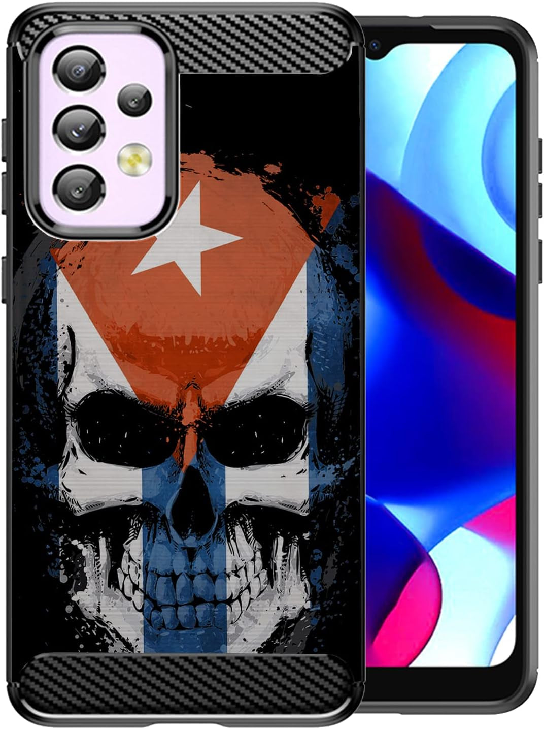 Cases on Deck Casesondeck Skull Flags Case Compatible with Samsung Galaxy A53 5G / A53 5G Case, Slim Tough Matte Design with Carbon Fiber Texture (Puerto Rico Skull)