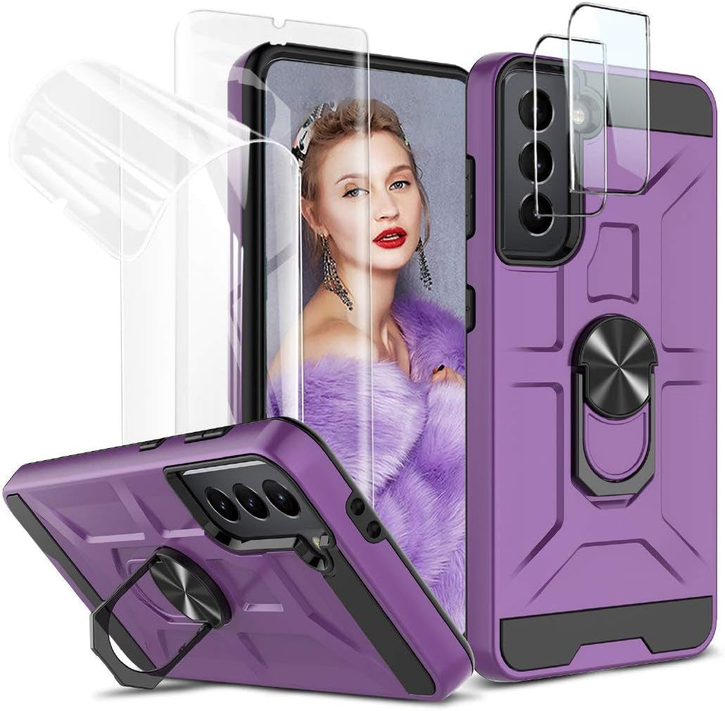 For Samsung Galaxy S22 Ultra Case with Screen Protector, 360 Rotate Ring Kickstand [Work with Magnetic Car Mount], Military Grade Shockproof Phone Case for Samsung S22 Ultra 6.8 Inch, Turquoise