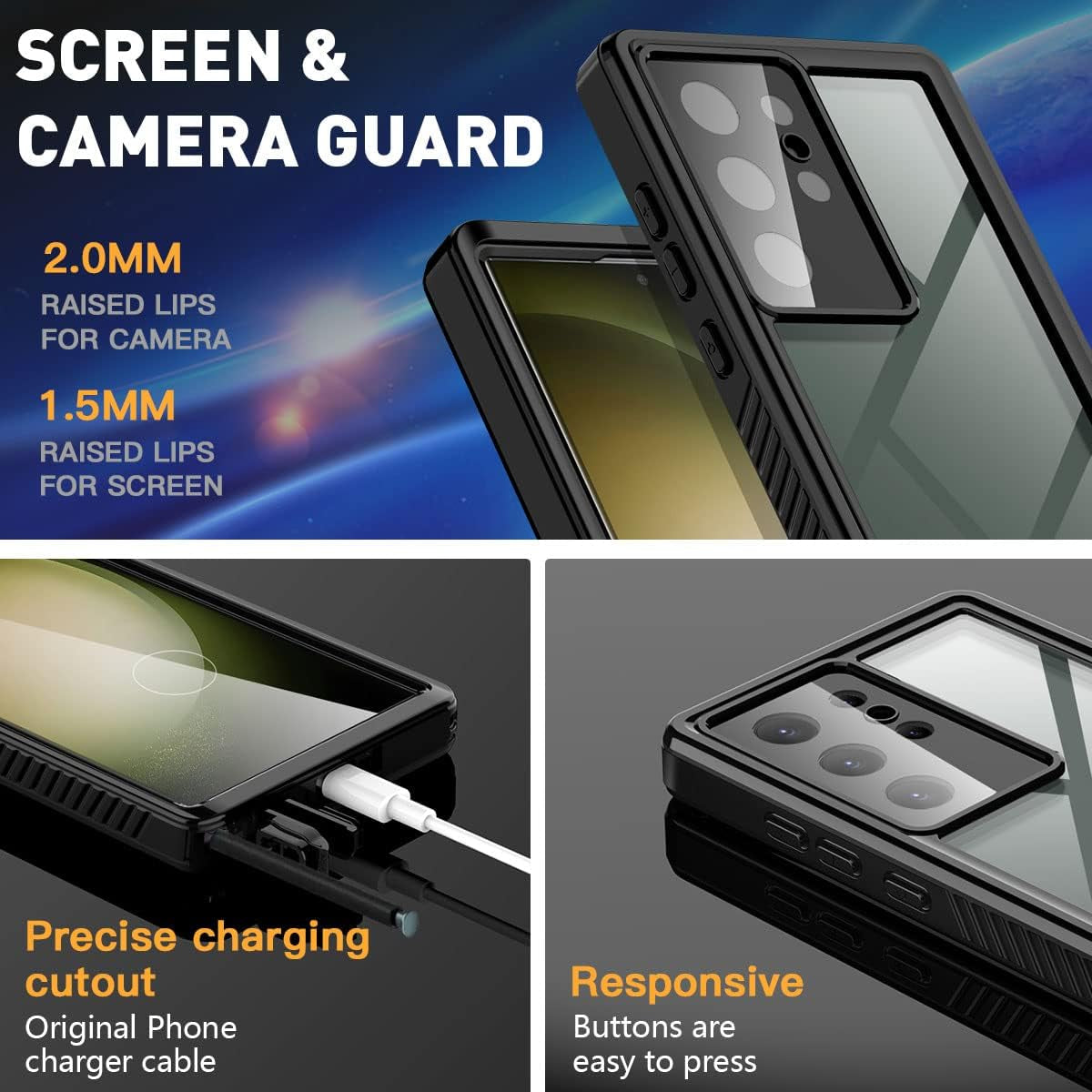 Aicase for Samsung Galaxy S23 Ultra Case Waterproof, Clear Water Proof Shockproof Dustproof Snowproof Full Body Rugged Transparent Underwater Phone Case for Galaxy S23 Ultra Built-In Screen Protector