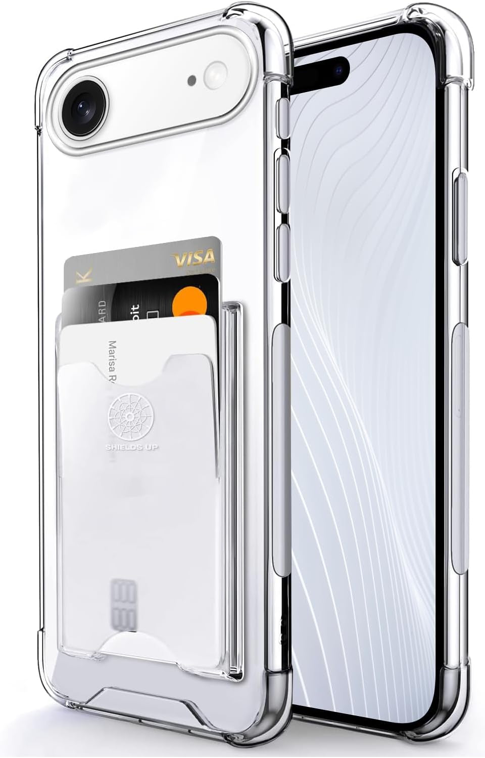 Shields up Designed for Iphone 17 Pro Max Case, Minimalist Wallet Case with Card Holder (3 Cards) & Ring Stand/Kickstand, [Drop Protection] Slim Protective Cover for Iphone 17 Pro Max (6.9 Inch) Clear