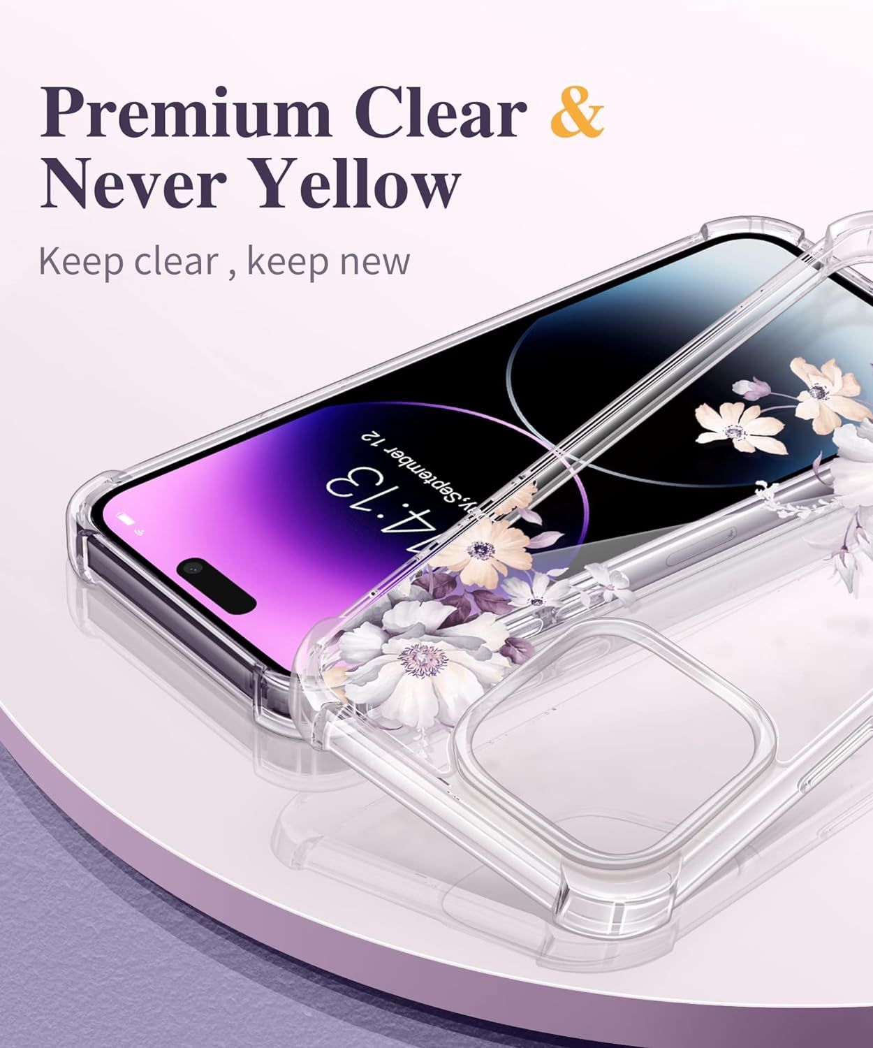 GVIEWIN for Iphone 14 Pro Case with Screen Protector & Camera Lens Protector, Floral Slim Shockproof Protective Hard PC+TPU Bumper Flower Women Phone Cover for 14 Pro, 6.1"(Aster/Purple)  GVIEWIN   