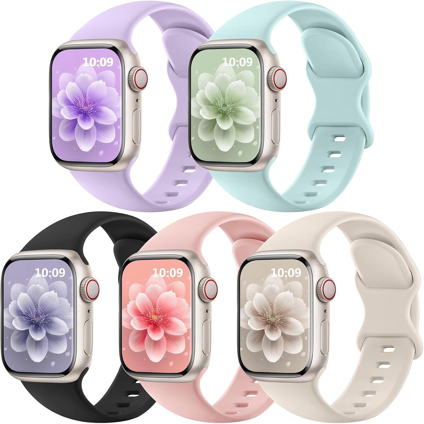 5 Pack Sport Silicone Band Compatible with Apple Watch Bands 40Mm 38Mm 41Mm 44Mm 45Mm 42Mm 49Mm,Soft Wristband Waterproof Replacement Strap for Iwatch Bands Series 9 8 7 6 5 4 3 2 1 SE Ultra Women Men