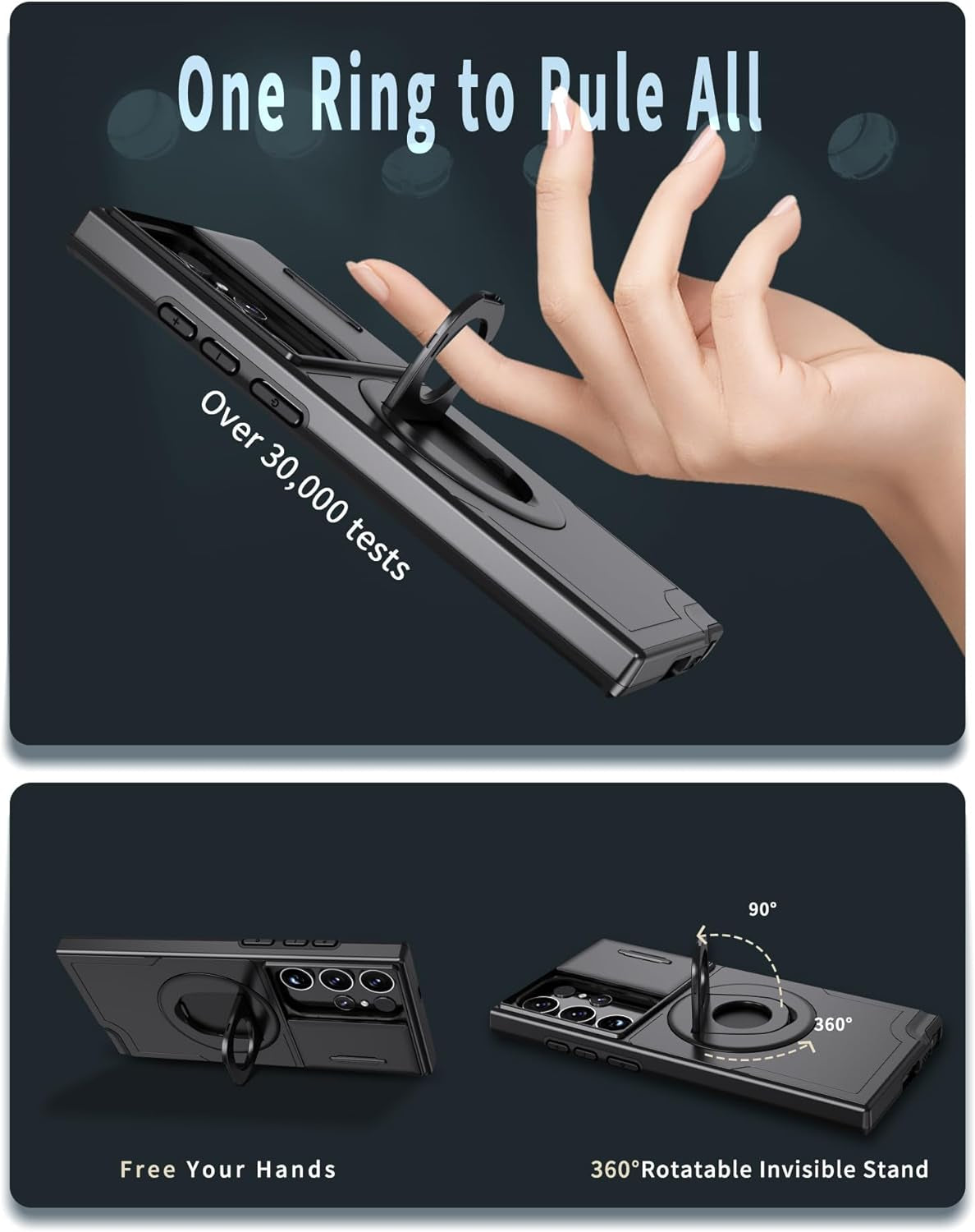 For Samsung Galaxy S22 Ultra Mag-Safe Kickstand Case with Slide Camera Cover,Slim Shockproof Military Heavy Duty Anti-Drop Full Body Protection,360 Rotating Stand Magnetic Phone Case(Black)