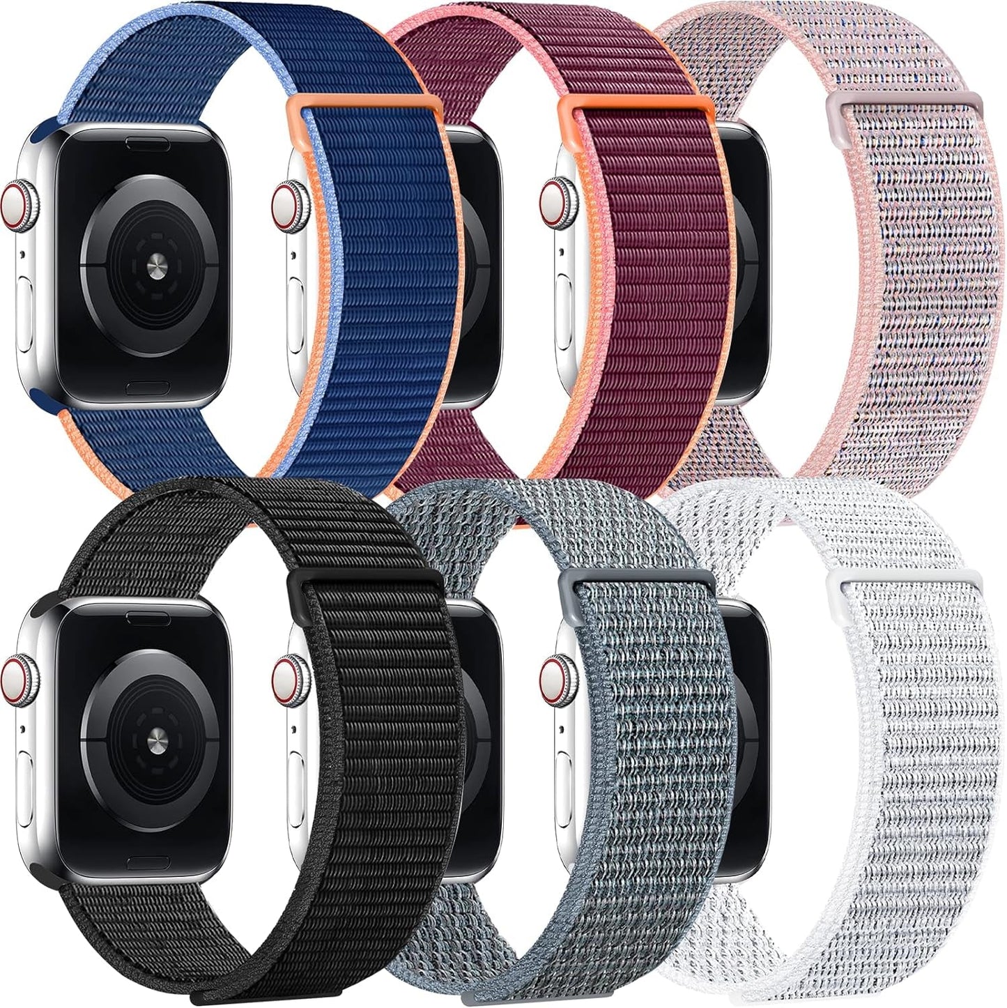 6 Packs Nylon Band Compatible with Apple Watch Band 38Mm 40Mm 41Mm for Women Men, Adjustable Sport Stretchy Braided Solo Loop Strap for Iwatch Series Ultra/Se/9/8/7/6/5/4/3/2/1
