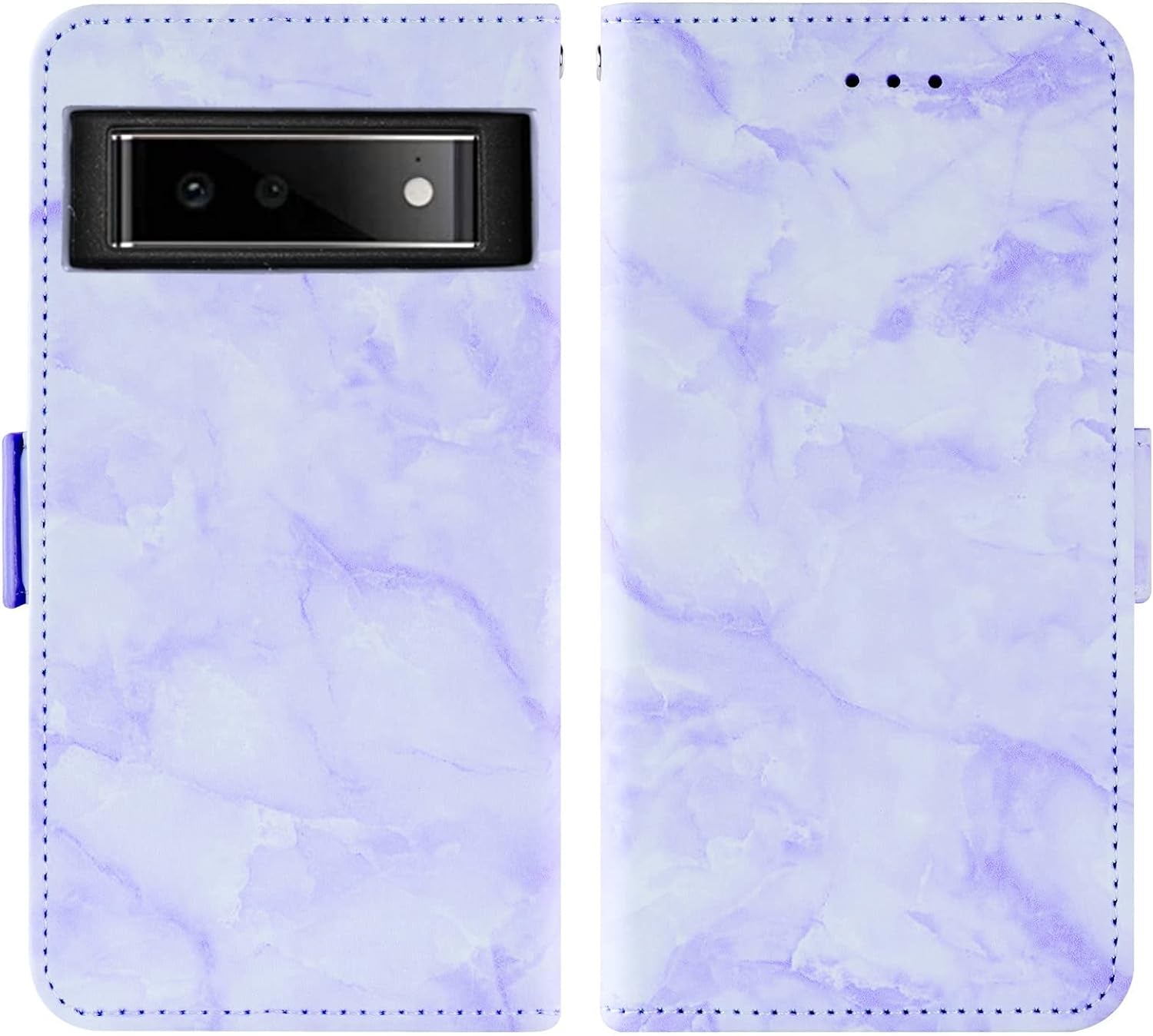 Asuwish Phone Case for Google Pixel 6A 5G 2022 with Tempered Glass Screen Protector and Marble Wallet Cover Flip Card Holder Slot Stand Leather Kickstand Cell Accessories Pixel6A Women Men Purple  Asuwish   