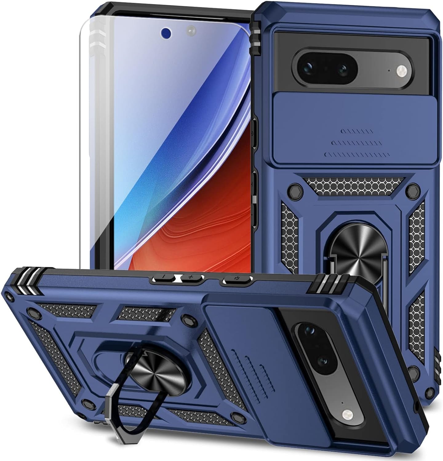 For Google Pixel 7A Case with Slide Camera Cover HD Screen Protector [Military Grade 16Ft. Drop Tested] Magnetic Ring Holder Kickstand Protective Phone Case for Google Pixel 7A, Red  PUSHIMEI Co., Ltd.   