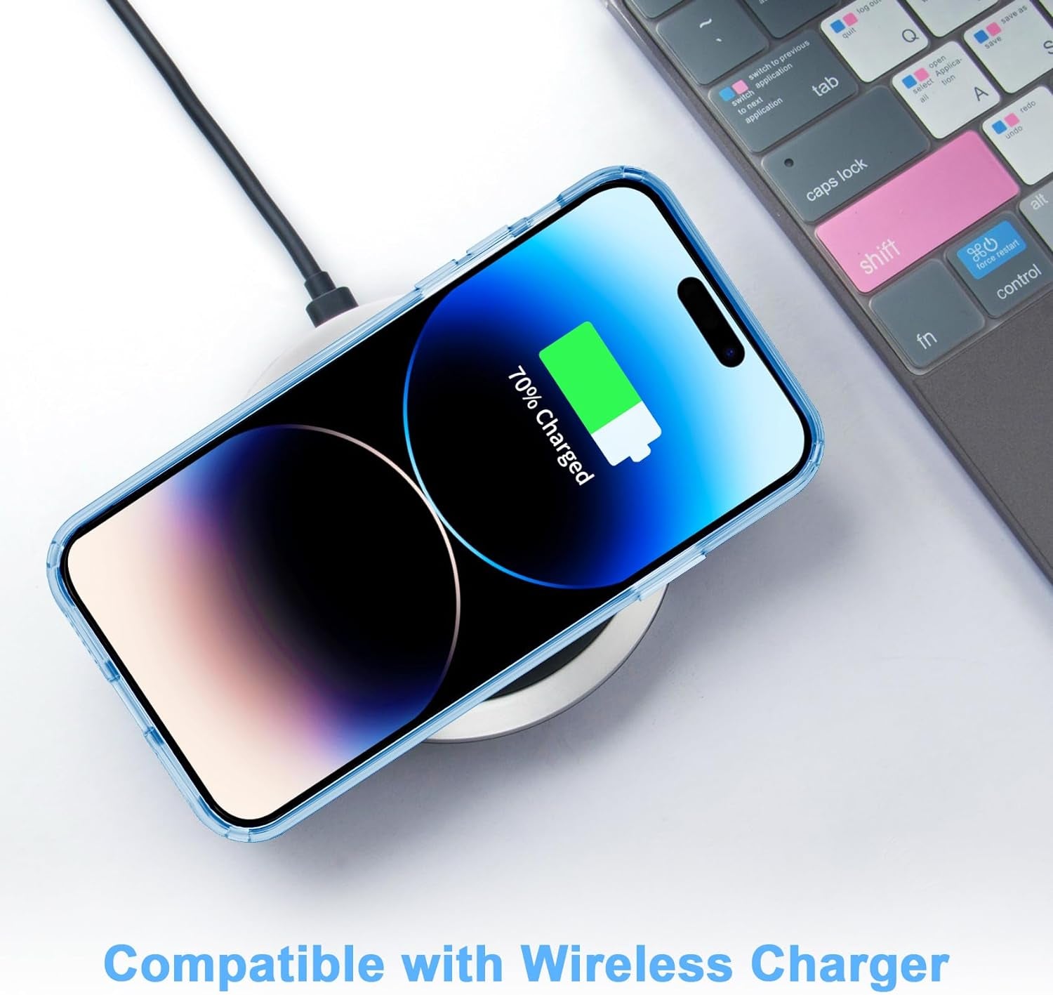 Jjgoo Compatible with Iphone 14 Pro Case, Clear Soft Shockproof Protective Slim Thin Bumper Cover Transparent Phone Case, Translucent Blue  JJGoo   