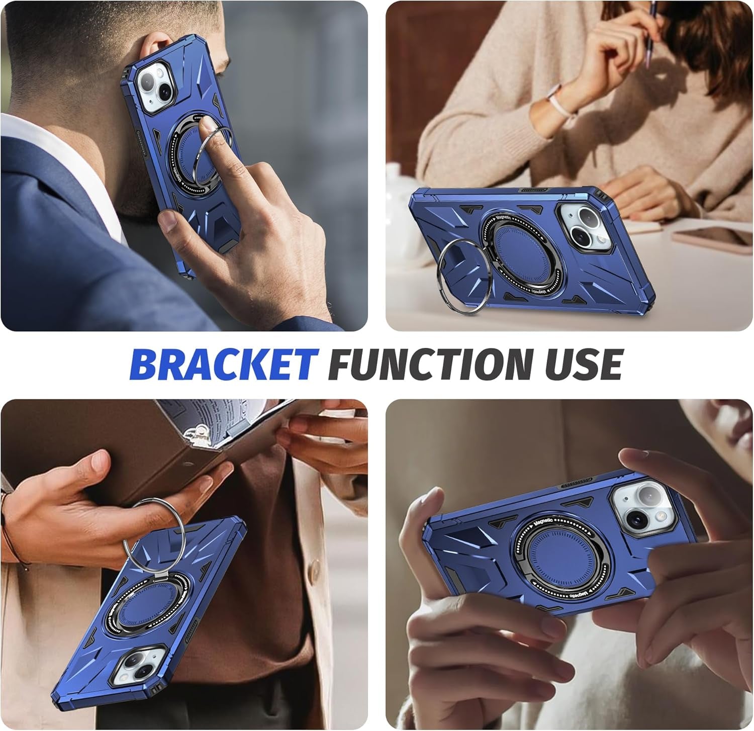 For Magnetic Iphone 15 plus Case Compatible with Magsafe Iphone 15 plus Case with 2 Screen Protector Iphone 15 plus Case with Magnetic Stand Ring Iphone 15Plus Case Shockproof Protection Black