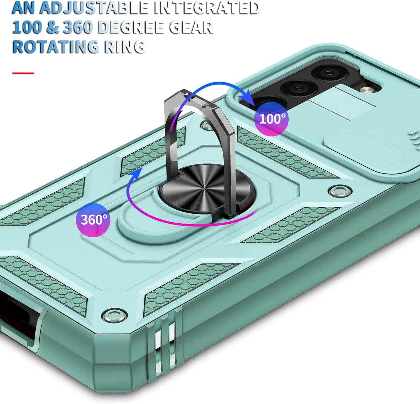 Case for Galaxy S22 Plus, Camera Cover Phone Case with Rotation Ring Stand for Samsung Galaxy S22 plus - Green