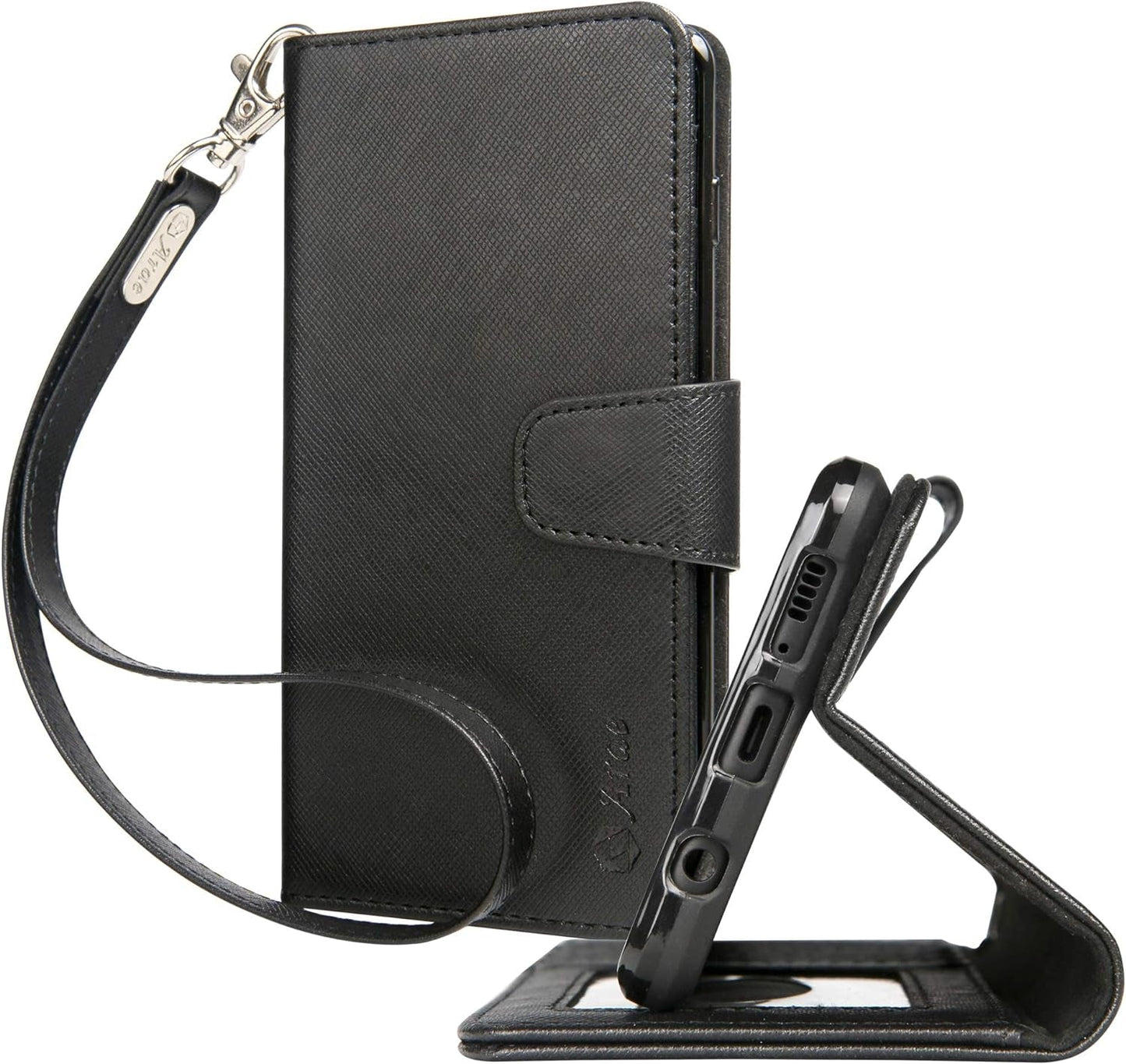 Arae Case for Samsung Galaxy S22 Ultra 5G PU Leather Wallet Case Cover [Stand Feature] with Wrist Strap and [4-Slots] Id&Credit Cards Pocket (S22 Ultra-6.8 Inch, Black)
