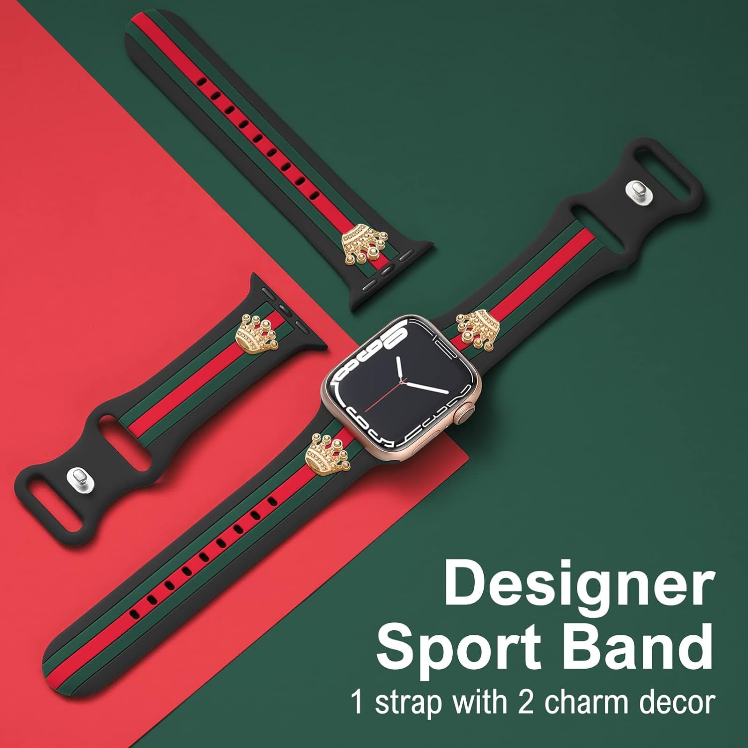 Designer Band with Charms Decor Compatible with Apple Watch Band 38Mm 40Mm 41Mm Women Men, Stylish Silicone Sport Wristbands for Iwatch Series 8 7 6 5 4 3 2 1 SE Ultra