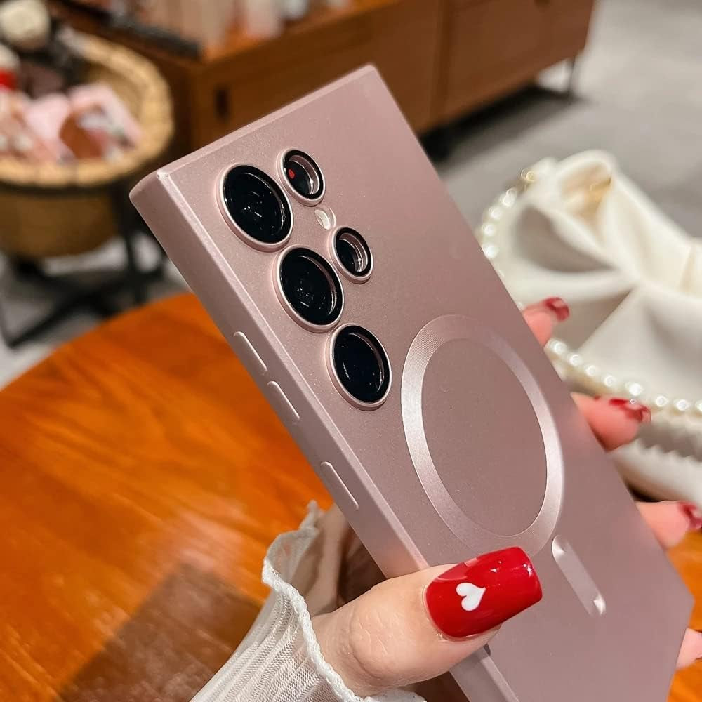 Galaxy S22 Ultra Case Magnetic [Support Magsafe Charger] Wireless Anti-Scratch Shockproof Full Camera Protection Slim Thin Silicon Phone Cover Case for Samsung Galaxy S22 Ultra 6.8"-Rose Gold