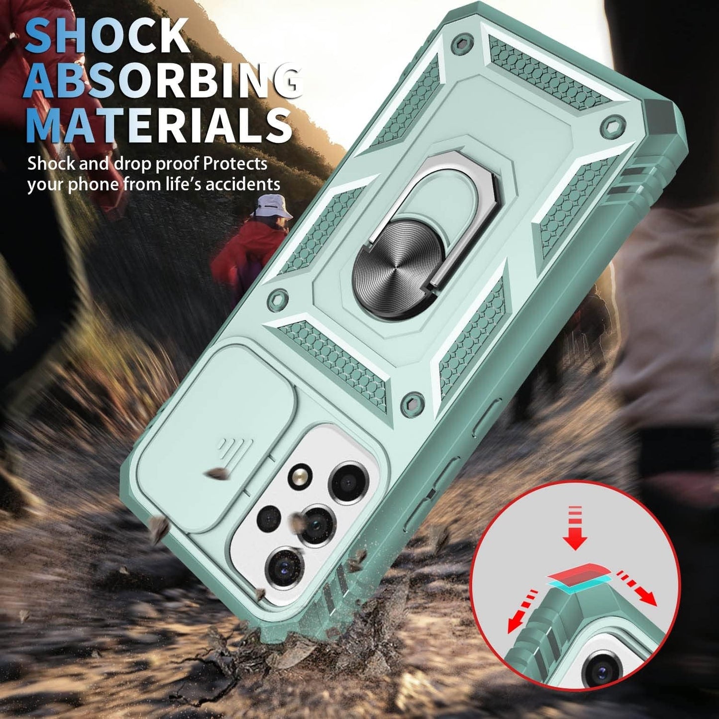 Case for Galaxy A53 5G, Camera Cover Phone Case with Rotation Ring Stand for Samsung Galaxy A53 5G - Green