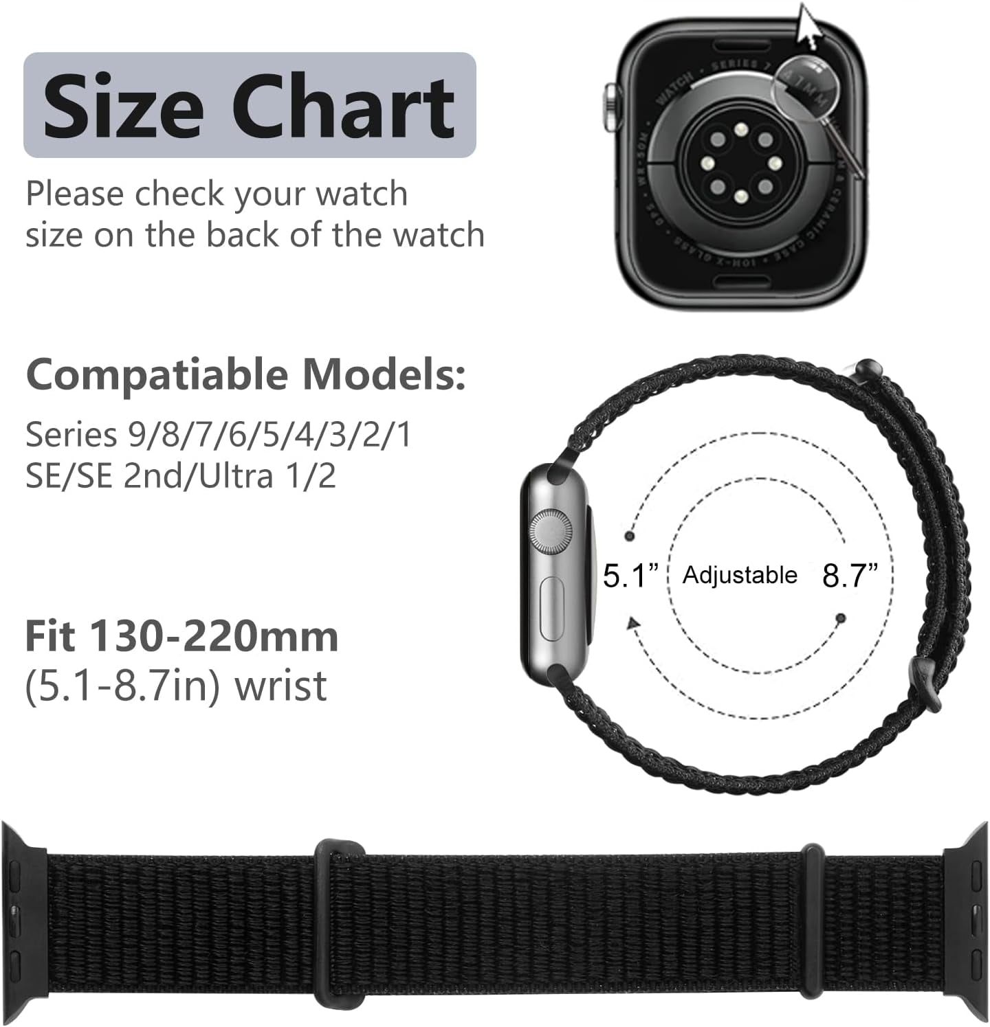 6 Pack Soft Nylon Sport Loop Bands Compatible with Apple Watch 38Mm 40Mm 41Mm 42Mm 44Mm 45Mm 49Mm for Women Men, Adjustable Braided Hook and Loop Straps for Iwatch Series 9 8 7 6 5 4 3 2 1 SE Ultra